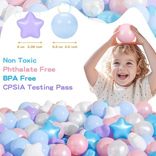 Miniatura 3 de Juego de 100 pelotas para hoguera, juego de estrellas y redondas, sin BPA, sin ftalatos, no tóxicas, a prueba de aplastamiento, bolas de plástico