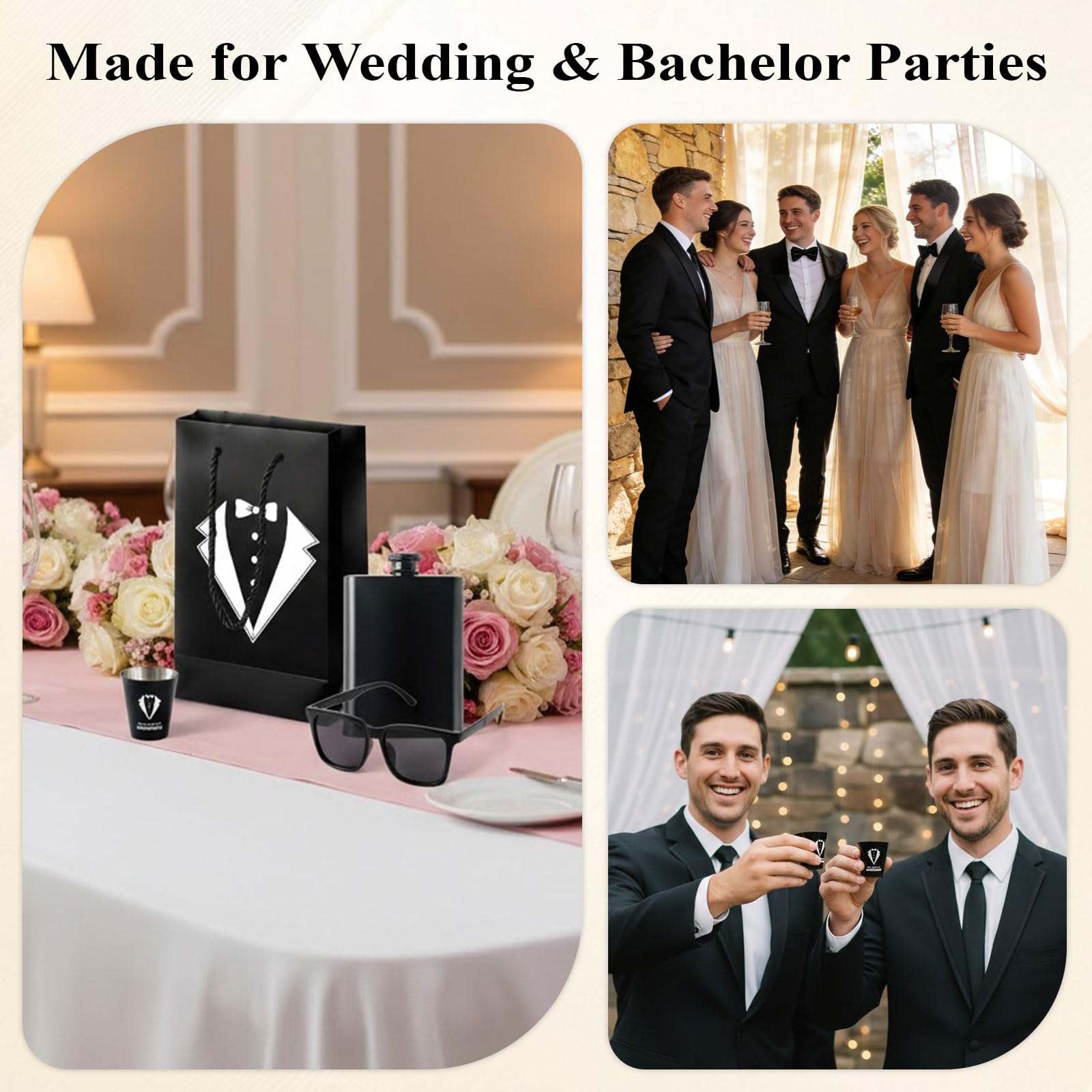 60 Pcs Groomsmen Proposal Gifts Set of 6 – Gift Bags with Shot Glasses Sunglasses PU Leather Toiletry Bag Bottle Opener Combs Coasters for Wedding Groomsman Best Man Bachelor Party