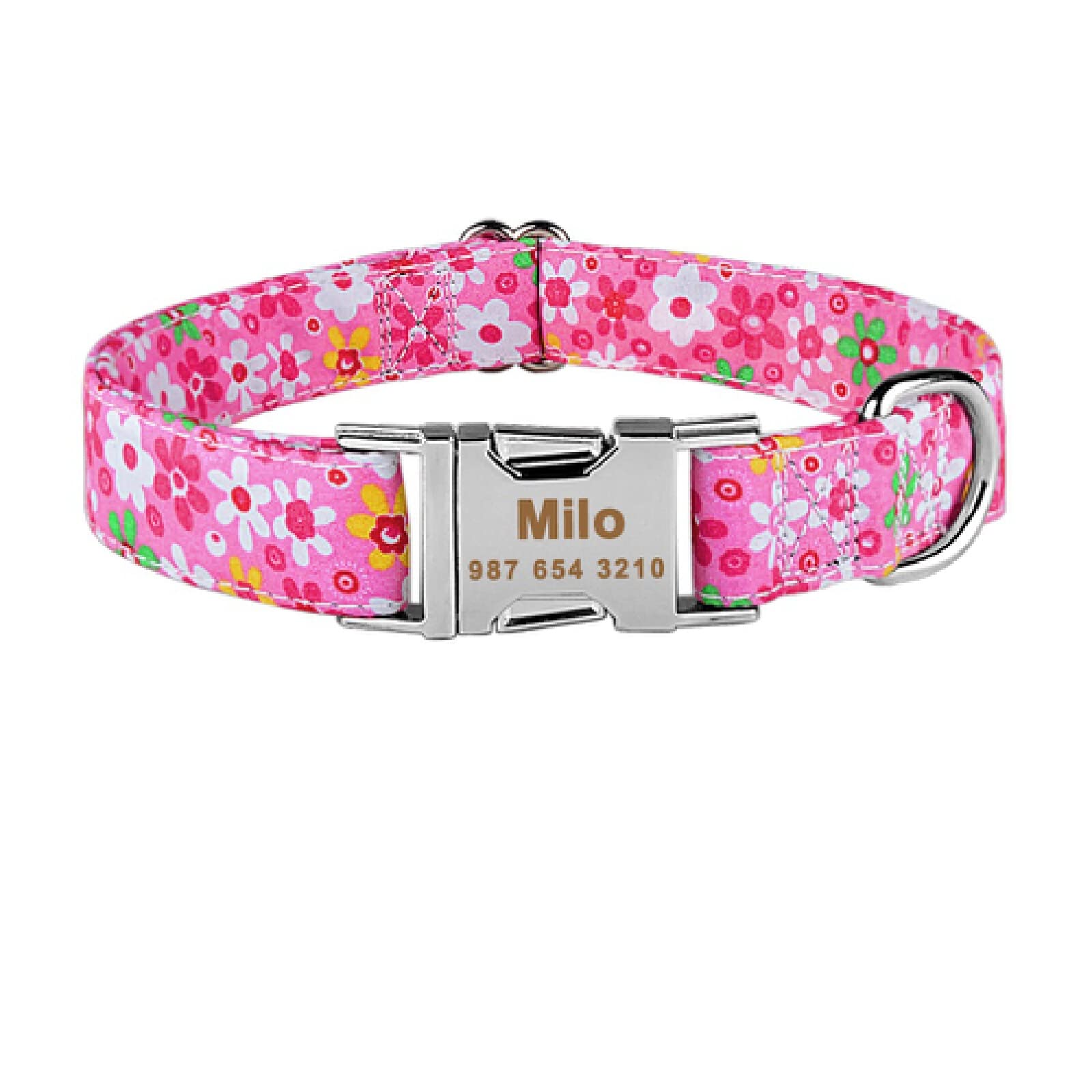 Collier de chien réglable personnalisé nylon gravé nom tag plaid M