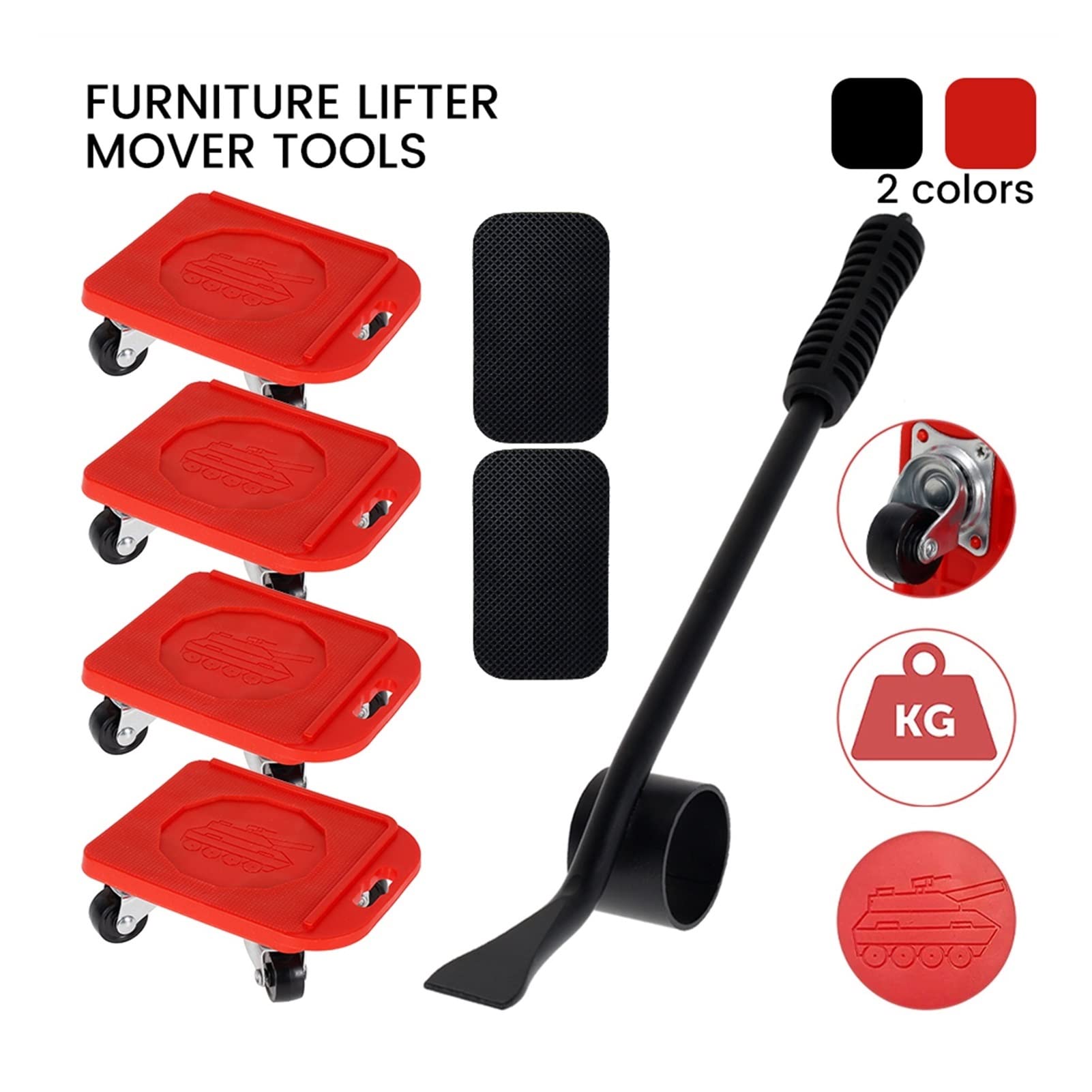 Podnośnik przyczepy, Meble Mover Zestaw Podnośnik Transportowy 360Degree Rotation z uniwersalnymi koła Heavy Physs Moving Wheel Roller Bar Narzędzia ręczne,Odporny na korozję(Yellow cherry)