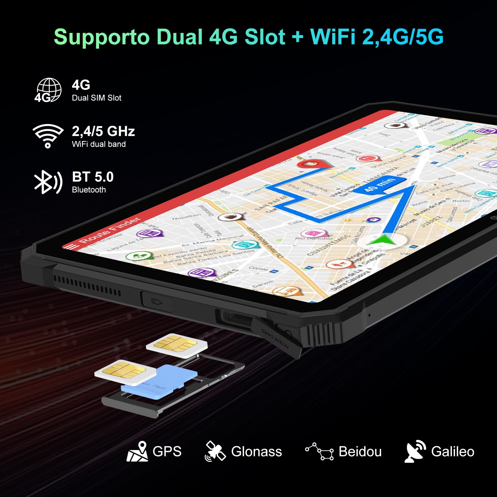 Blackview Active8 Pro Rugged Tablet, 24GB(8GB + 16GB) RAM + 256GB ROM/TF 1TB 10,36 pollici Android 15 Tablet Robusto, 2,4K FHD+, batteria 33W 22000mAh, fotocamera 48MP con ArcSoft, Dual 4GSIM 5GWiFi