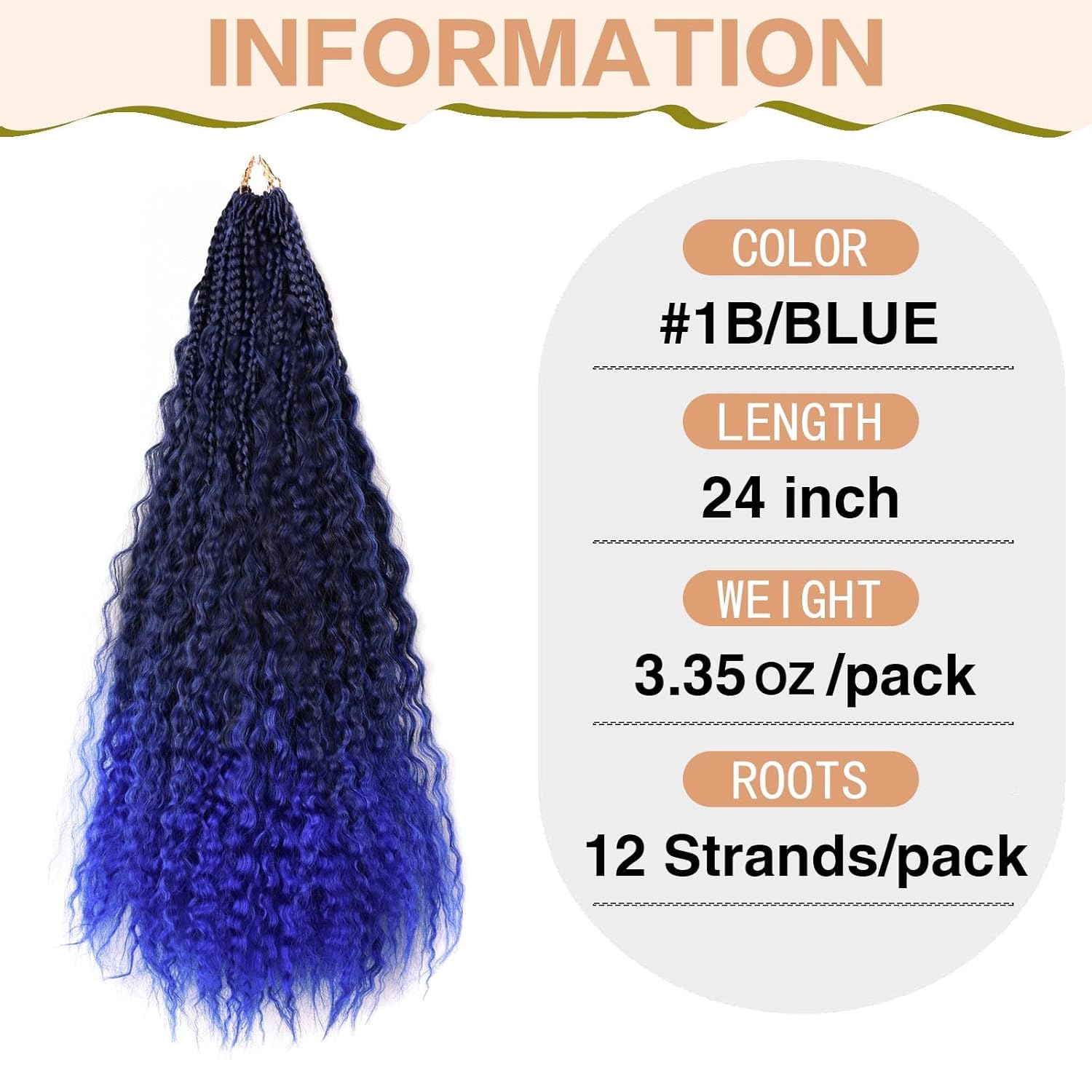 6 Pack Box Braids with Long Goddess Curly Ends 24 inch Pre Looped Braided Bohemian Crochet Braid Hair Extensions（Tblue#）