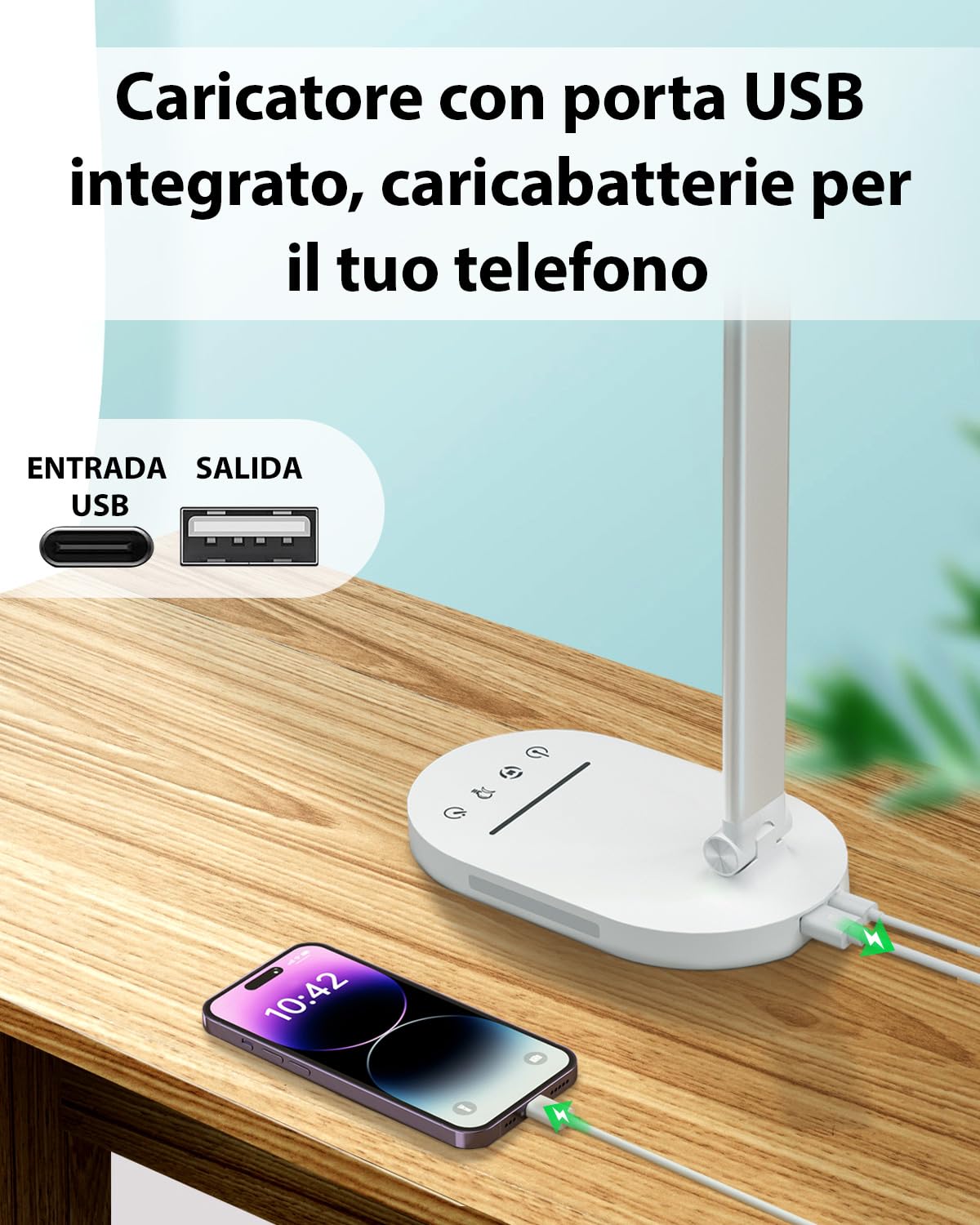 Lampada Da Scrivania LED HASKARE - 5 Colori, 5 Luminosità, USB, Timer - Foto 7