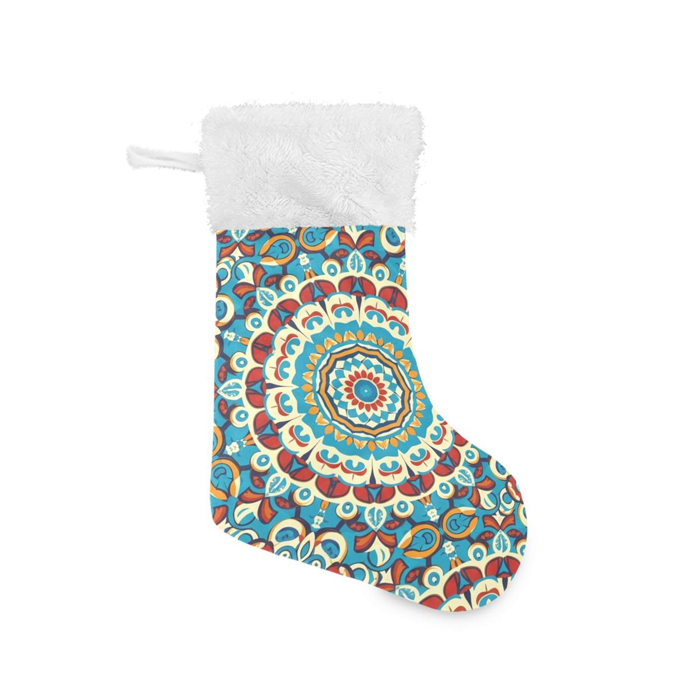 Fuauuyl Mandala Christmas Stocking 18 In Xmas Hanging Stocking with Plush Cuff for Family Holiday Party Fireplace Decorations, 1 Pack
