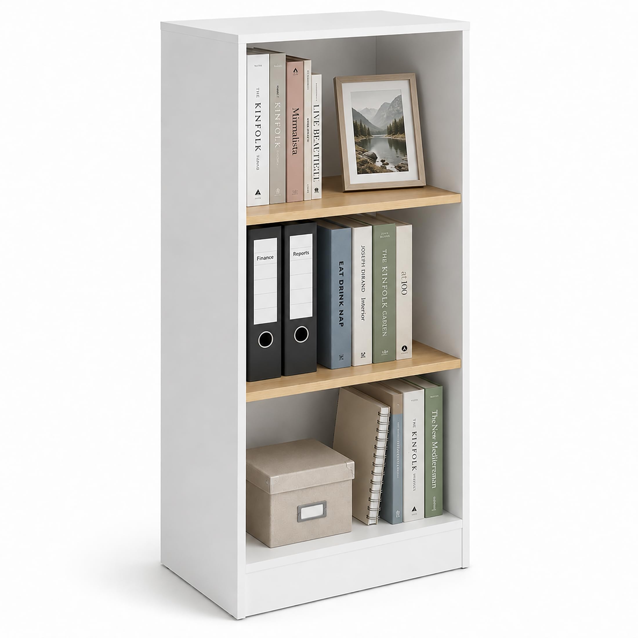 VCM Bücherregal für Aktenordner, Büroregal mit 3 Fächern, H. 114 x B. 52 x 30 cm, Standregal für Büro und Homeoffice - Dilos
