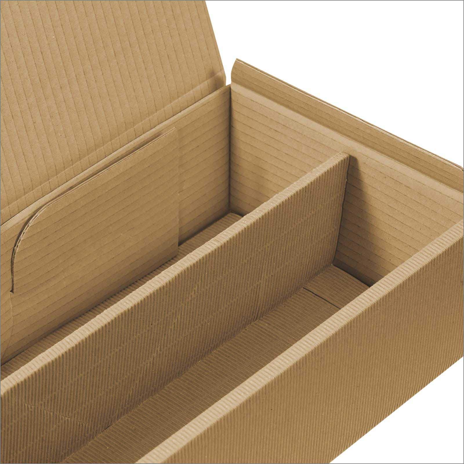 KK Verpackungen Präsentkarton 2 Flaschen 360x180x90mm | 1000 Stück, Weinkarton offene Welle Natur Braun | Geschenkverpackung Wein Sekt | FSC-zertifiziert, DHL-versandfähig
