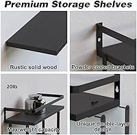 Vista 9 de Juego de 2 estantes flotantes montados en la pared de 3+1 niveles, estante de pared de madera rústica con marco de metal, estante de almacenamiento