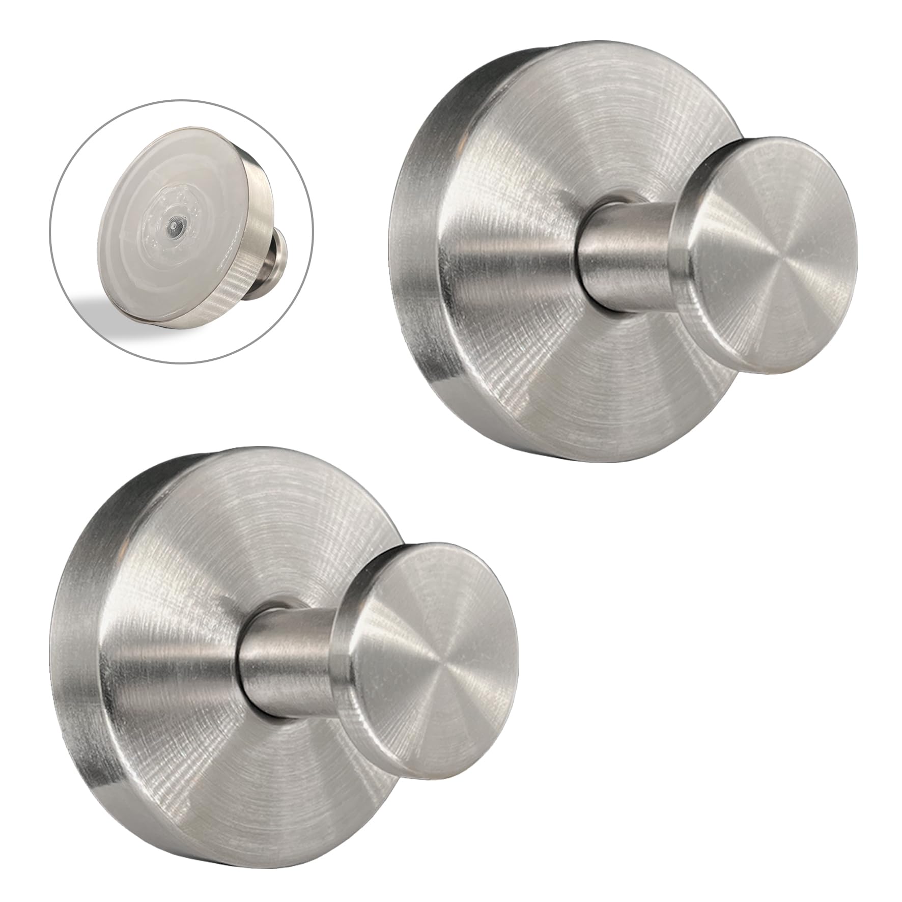 Suction Cup Hooks for Shower - 2 Pack Matte Chrome - Stainless Steel Strong Suction No Drill Removable