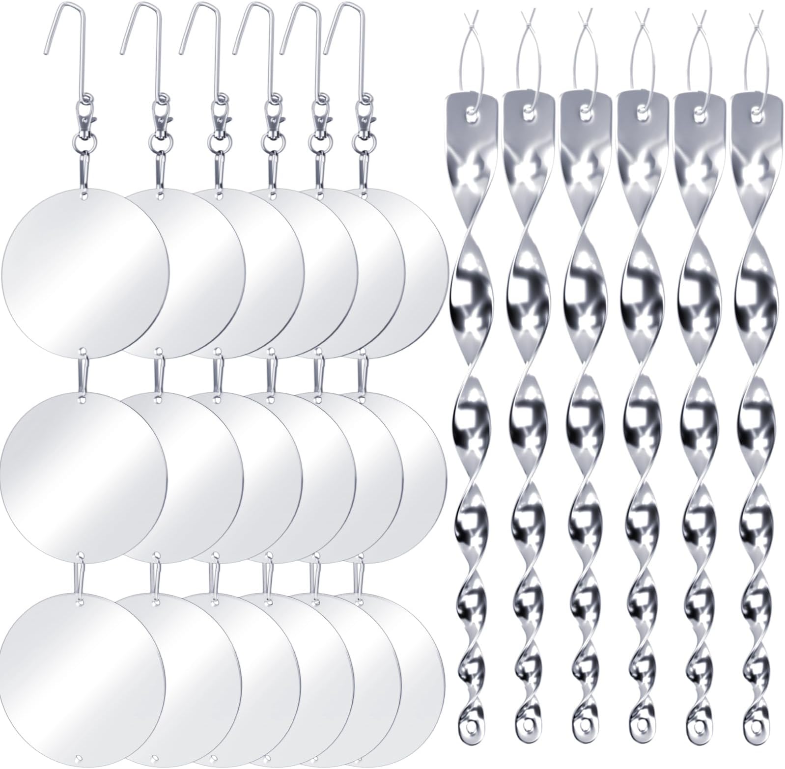 Factee Bird Scare Devices, 3.9 Inch Large 18PCS Reflective Discs Set + 6PCS Bird Scare Rods, Double-Sided Bird Reflectors Keep All Birds Away Woodpeckers Pigeons from Your House Garden Boat