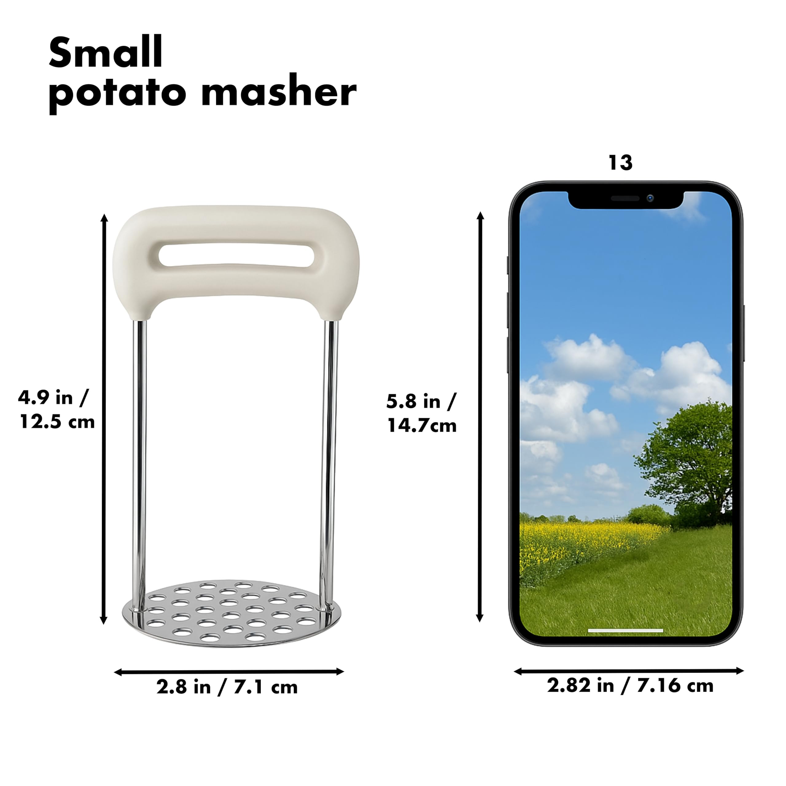 Small Potato Masher, Comfortable Grip, Perfect Gift for Women, 18/8 Stainless Steel Mashed Potato Masher, Delicate Pressed Mud, Suitable for Fruit, Potato, Avocado, Bean, Guacamole, Banana