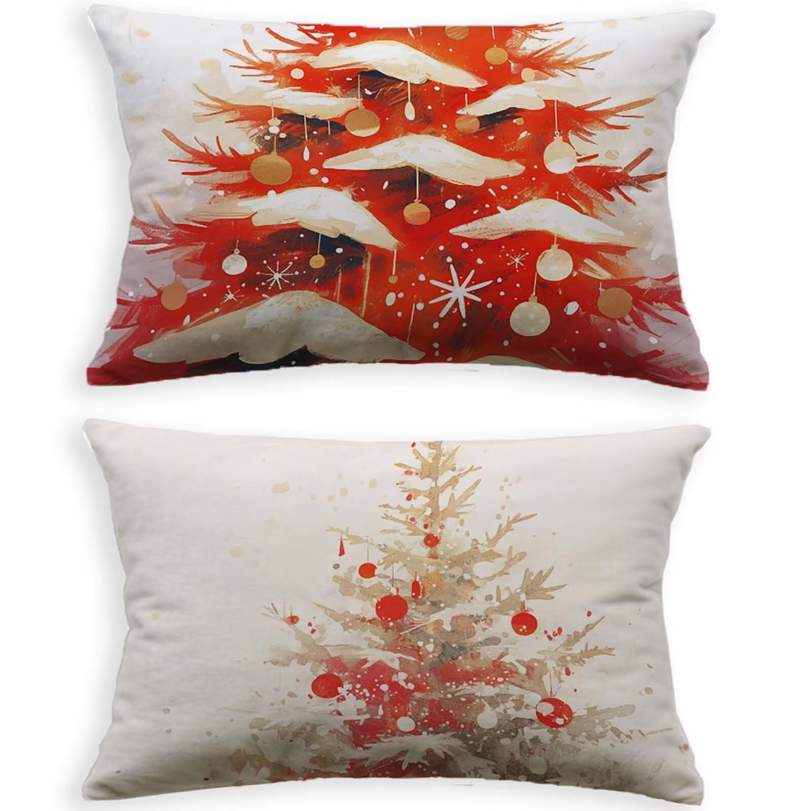 Housse de coussin velours 40x60cm beige avec zip invisible et motif arbre de Noël élégant O-53P