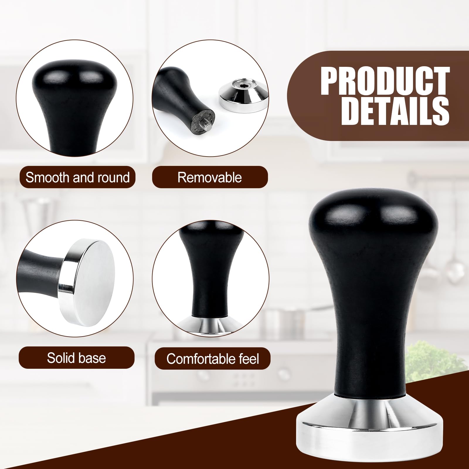 Tamper 51mm Café En Acier Inox & Bois – Avec Tampon Rond Et Brosse, Parfait Pour Expresso Parfait