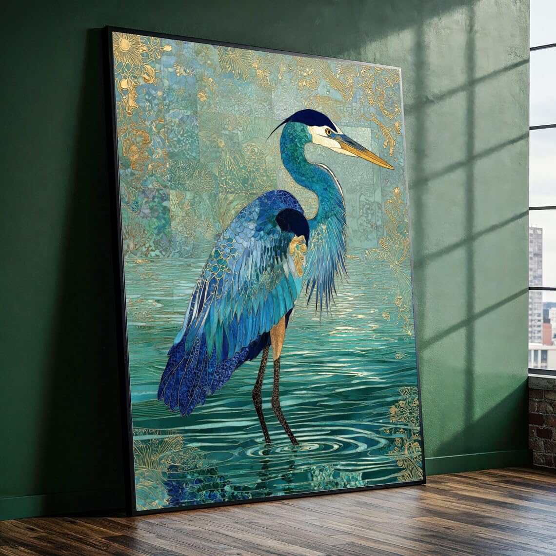 YUSUZHU Big Size Blue Heron in Water Canvas, Canvas Wall Art, Animals Decor Bird Illustration, Nature Scene Canvas, Home Decor(80x120cm/Frameless)