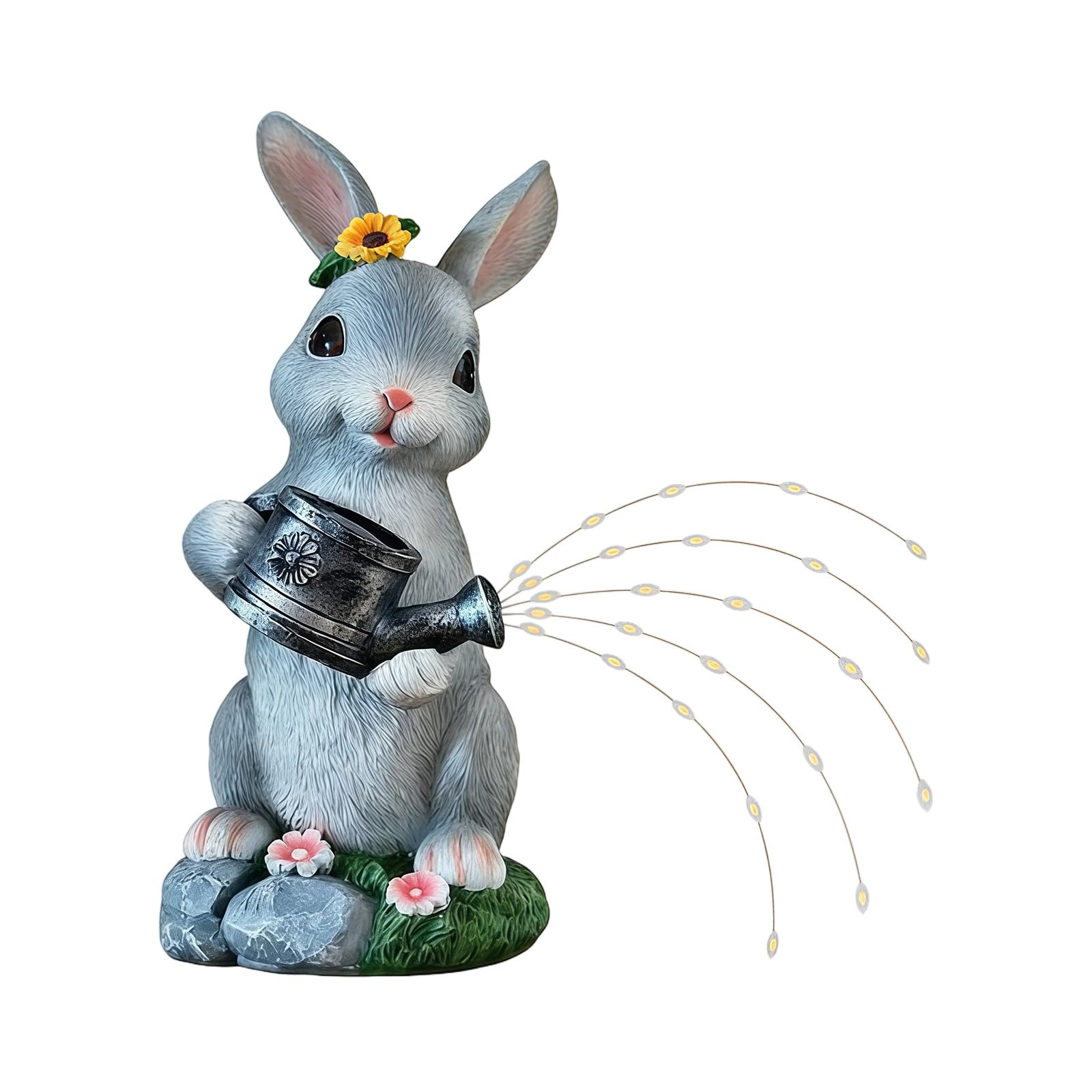 Kalttoy Lovely Resin Rabbits Solar Light for Backyard Festivals and Nighttime Illuminations Outdoor Solar Rabbits Decors