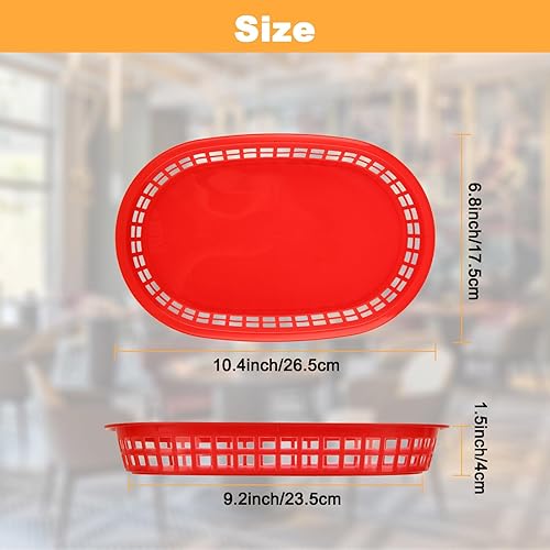 Miniatura 2 de LANIAKEA 30 cestas de comida rápida, canastas de plástico de 10.5 x 7 pulgadas, canastas ovaladas de delicatessen, cestas rojas de plástico para
