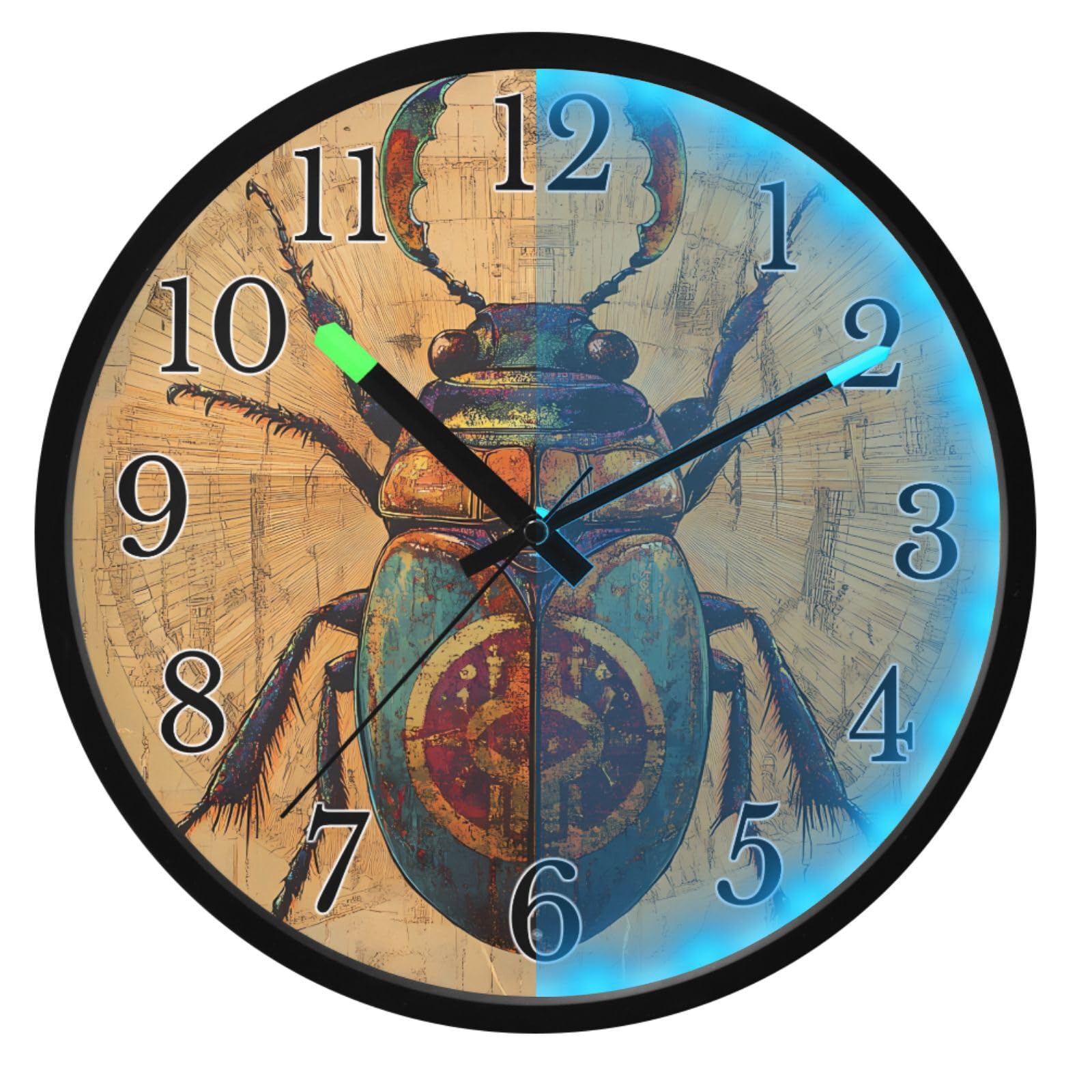 Mnsruu Reloj de pared con diseño de insectos, luminoso, funciona con pilas, silencioso, brilla en la oscuridad, para sala de estar, cocina, 12 pulgadas
