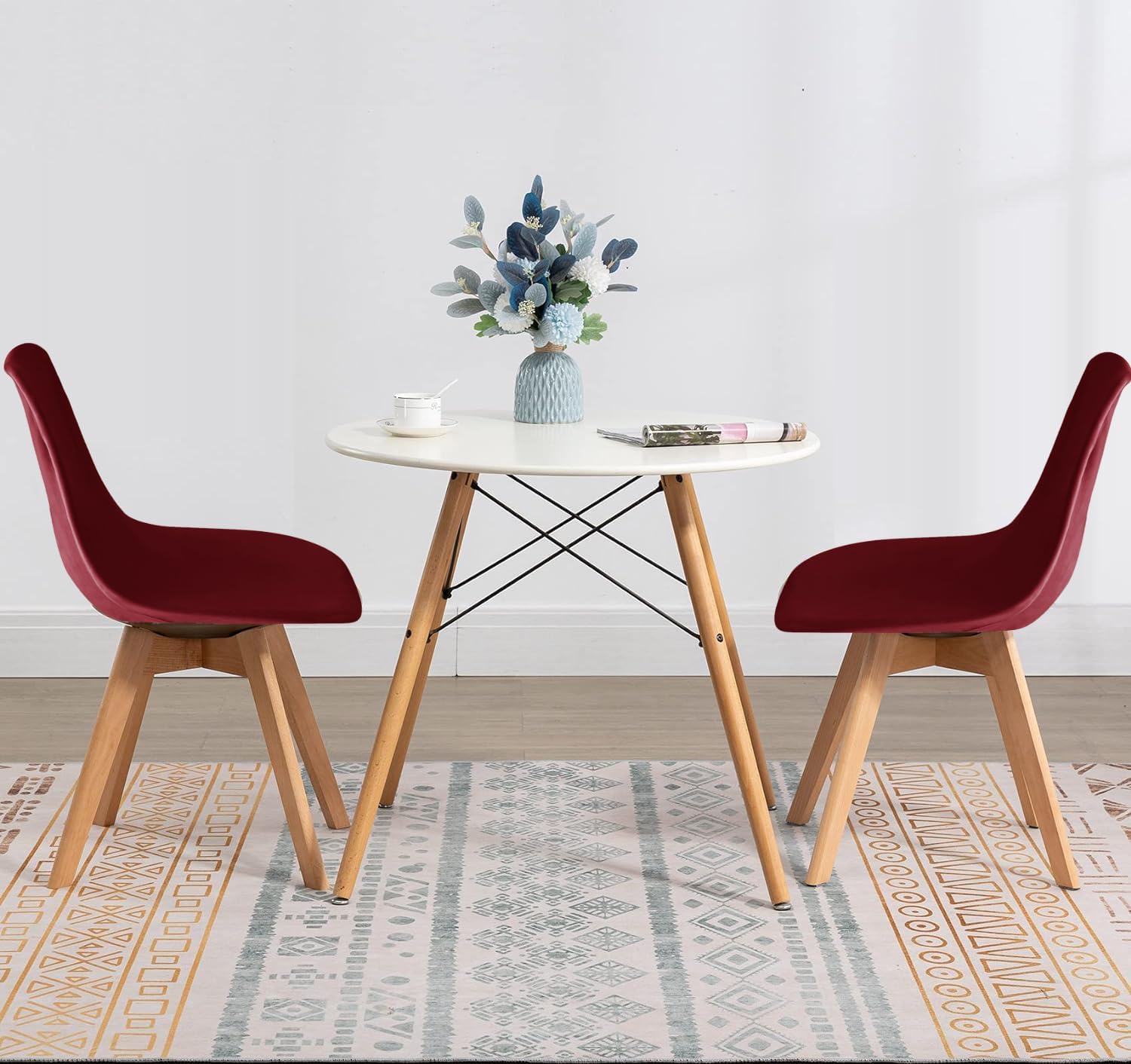 Pack of 4 Velvet Mid Century Modern Dining Chair Covers, Armless Chair Cover,Living Room Side Chair Slipcovers (Burgandy)