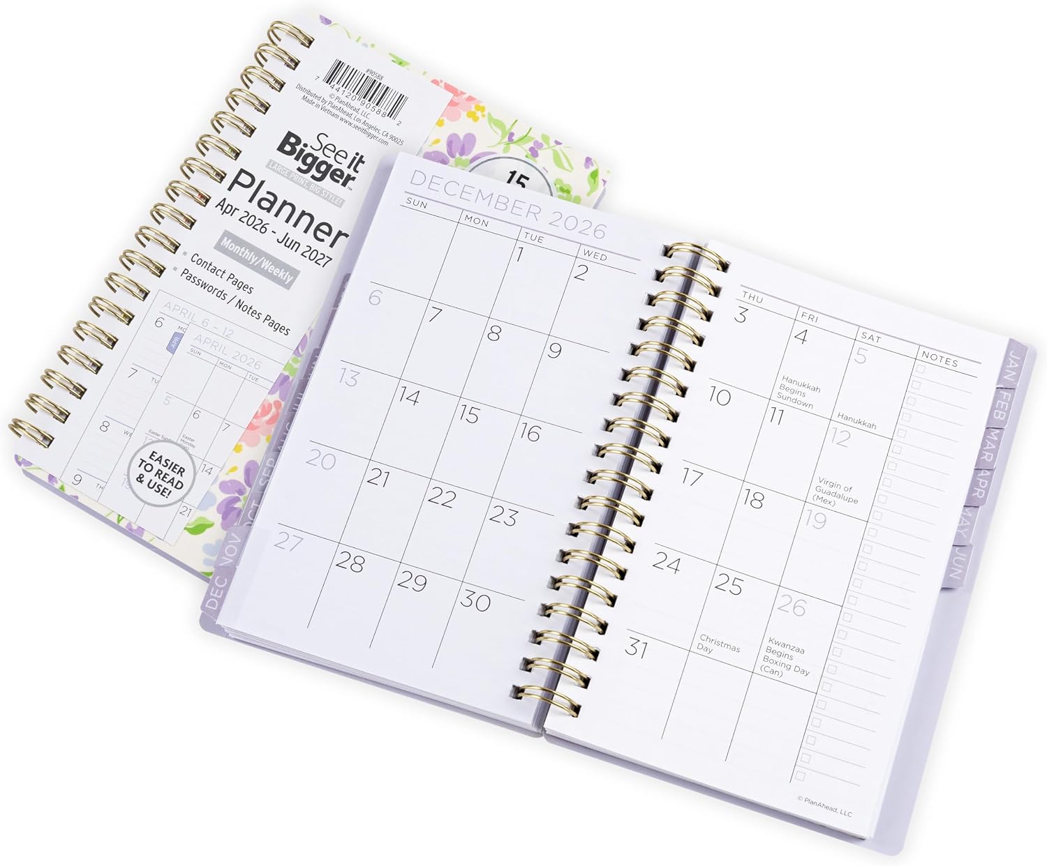 PlanAhead Small 2026 Planner - April 2026-June 2027 4.5"x6.5" 15 Month Weekly & Monthly Academic Planner with Tabs - Fashion Floral Design - Spiral Calendar Agenda for School, Work, & Office