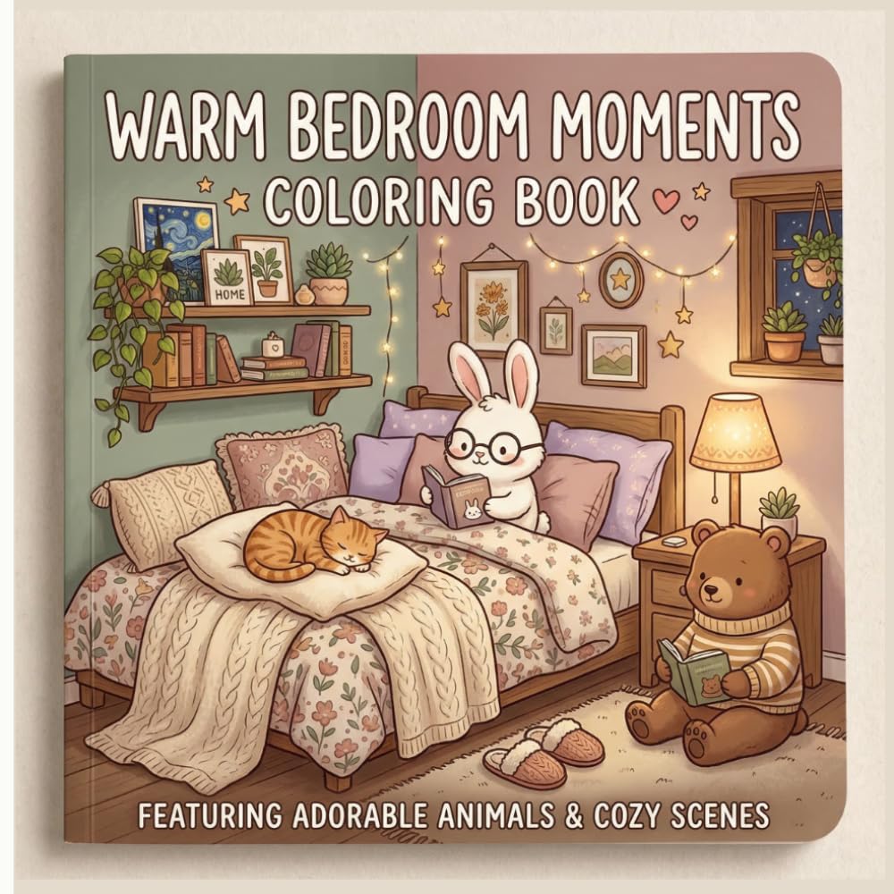 Warm Bedroom Moments Coloring Book: Featuring Adorable Animals & Cozy Scenes (Warm Coloring Book Series)