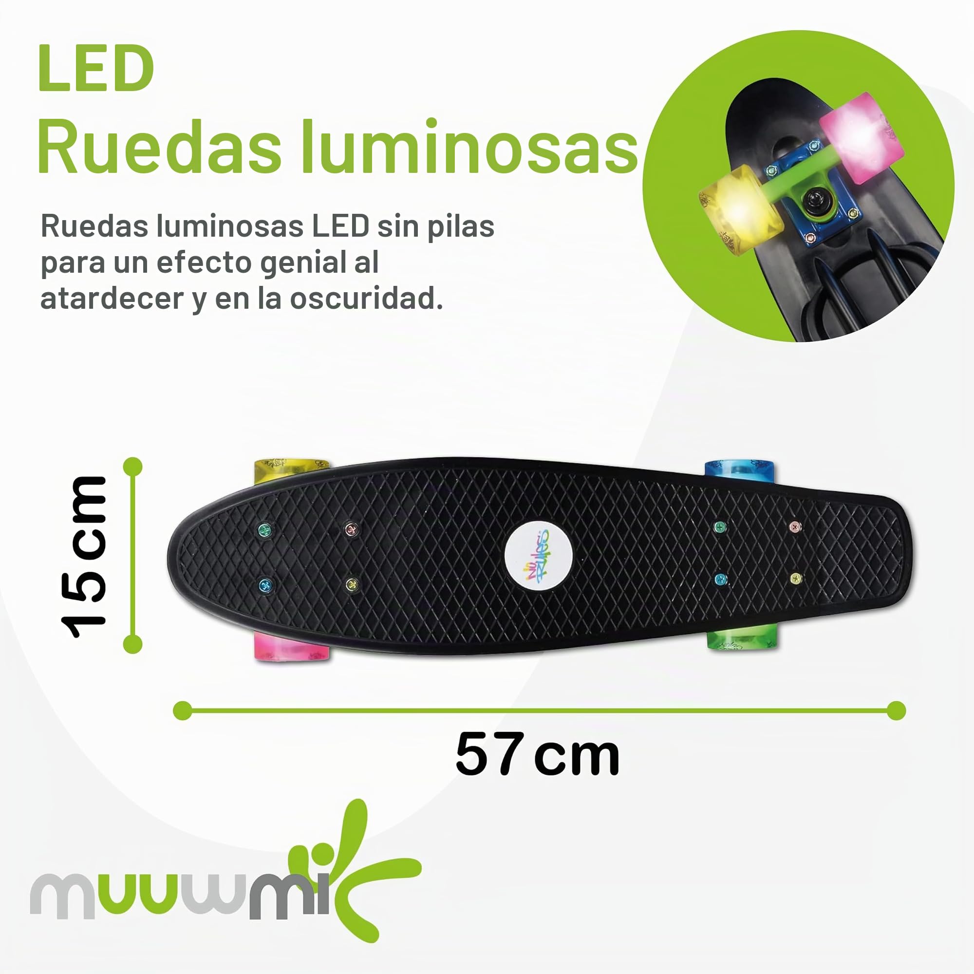 Authentic Sports & Toys GmbH - Monopatín con Ruedas Luminosas, Color neón