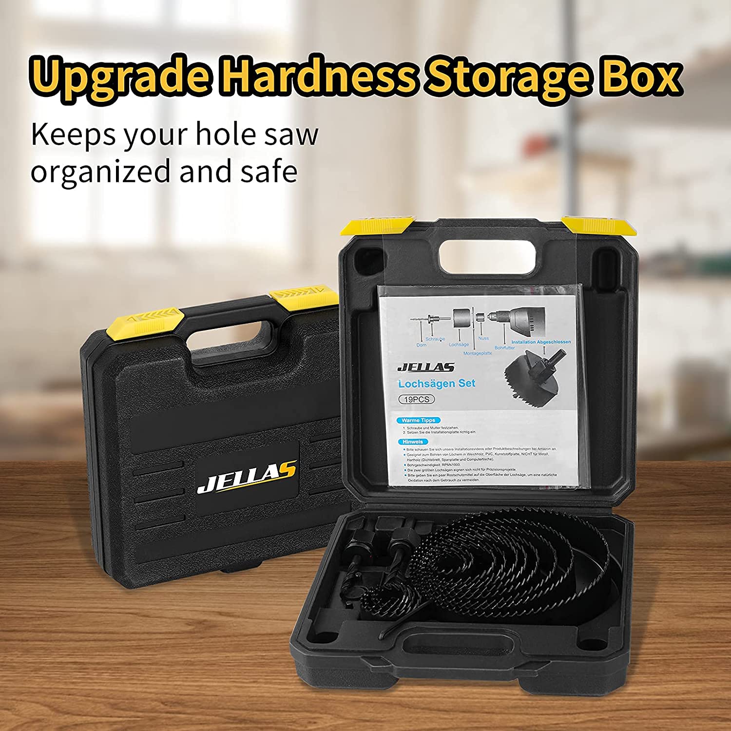 Hole Saw Set, Jellas 20PCS Hole Saw Kit with 14Pcs Saw Blades, General Size 3/4" to 5" (19mm-127mm) Hole Saw Kit, 2 Mandrels with 2 Drill Bits, 1 Installation Plate, 1 Hex Key, Ideal for Soft Wood, PVC Board, Plastic, HW01: Tools & Home Improvement