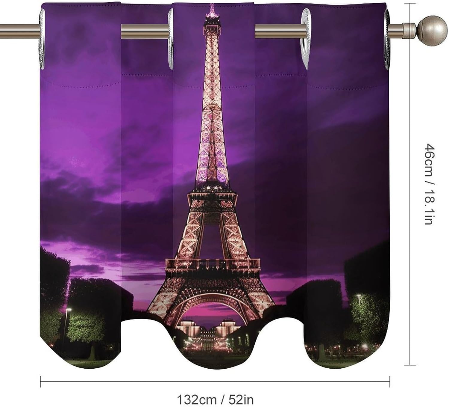 Purple Eiffel Tower 2 Pack Valance Curtains Window Treatments. Adjustable Curtain with Rod Pocket.Cafe Curtains is Half Curtains for Privacy Decorative 52x18.1 Inch.