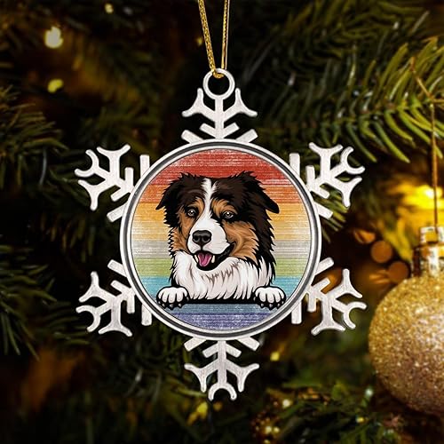 Miniatura 50 de Presa Canario Tree Decoration Ornament - Christmas Snowflake Ornament - Dog Lover Mom Gift Peeking Dog Snowflake Metal Ornaments for Xmas Tree LGBTQ