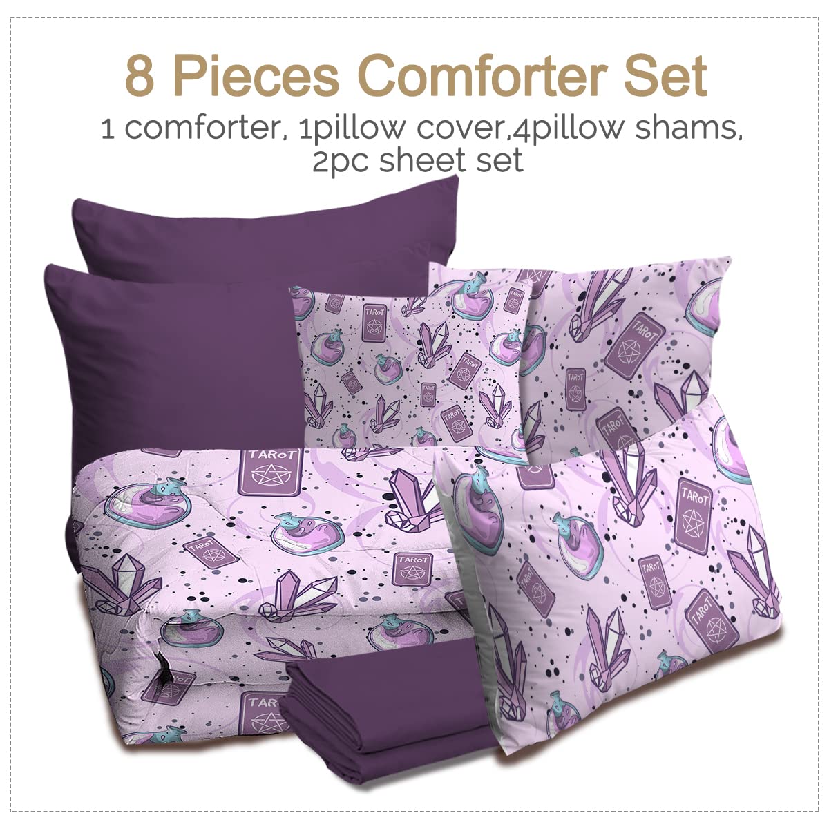 BlessLiving Pink Witch Bed In A Bag 8-Piece Full Size Comforter Set - Includes Comforter, Sheets, Shams & Pillowcases