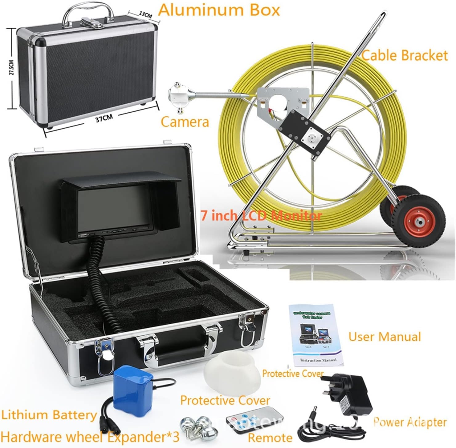 Pipe Inspection Camera Sewer Camera with 7 Inch Video Monitor Waterproof Industrial Pipe Endoscope Inspection Camera 80M 100M 120M160M Drain Camera Snake Portable Pipe Inspection C