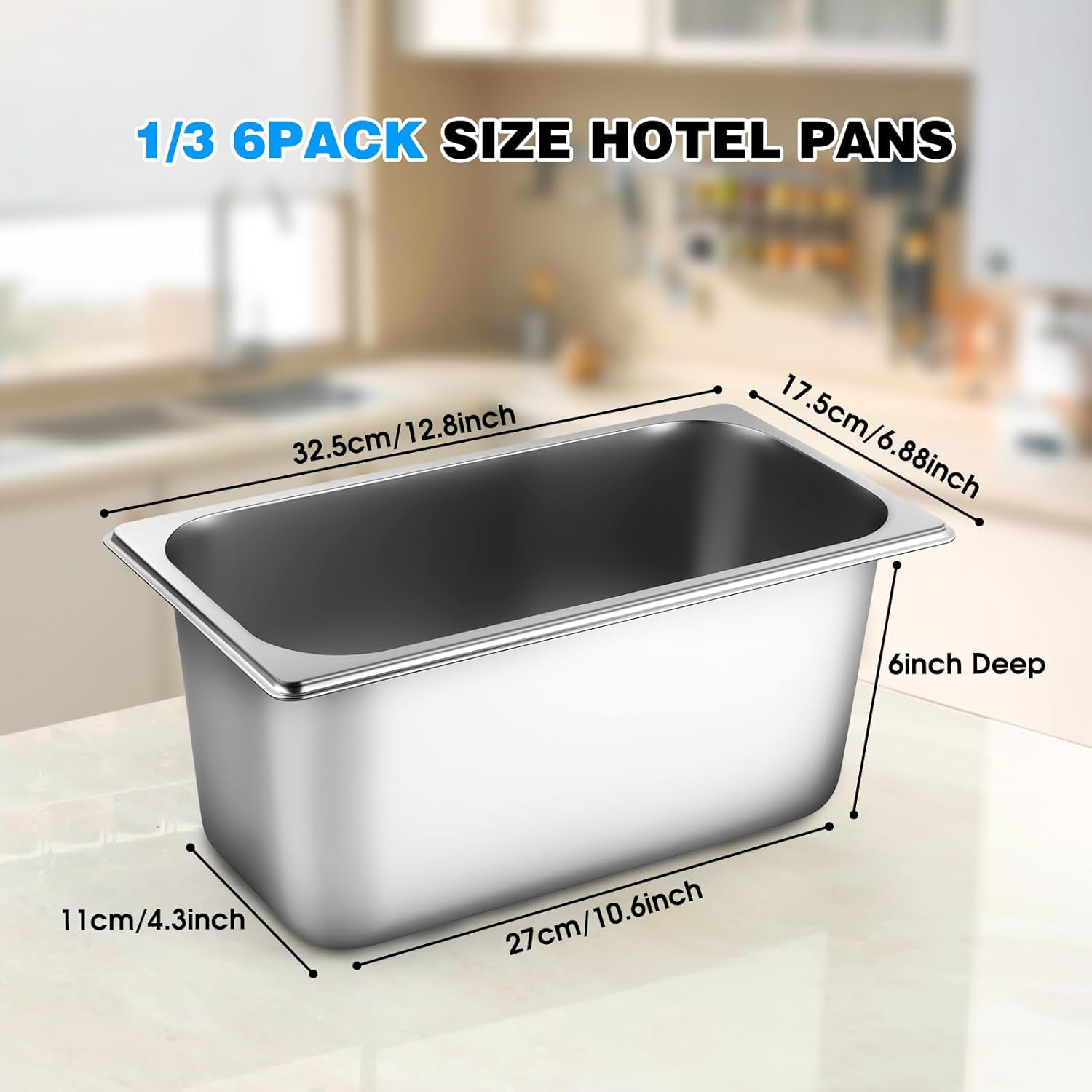 West Bay 6 Pack Hotel Pans with Lids, 1/3 Size 6-Inch Deep Stainless Steel Steam Table Pans, Metal Food Pans for Catering, Buffet, Restaurant & Kitchen Storage - Image 3