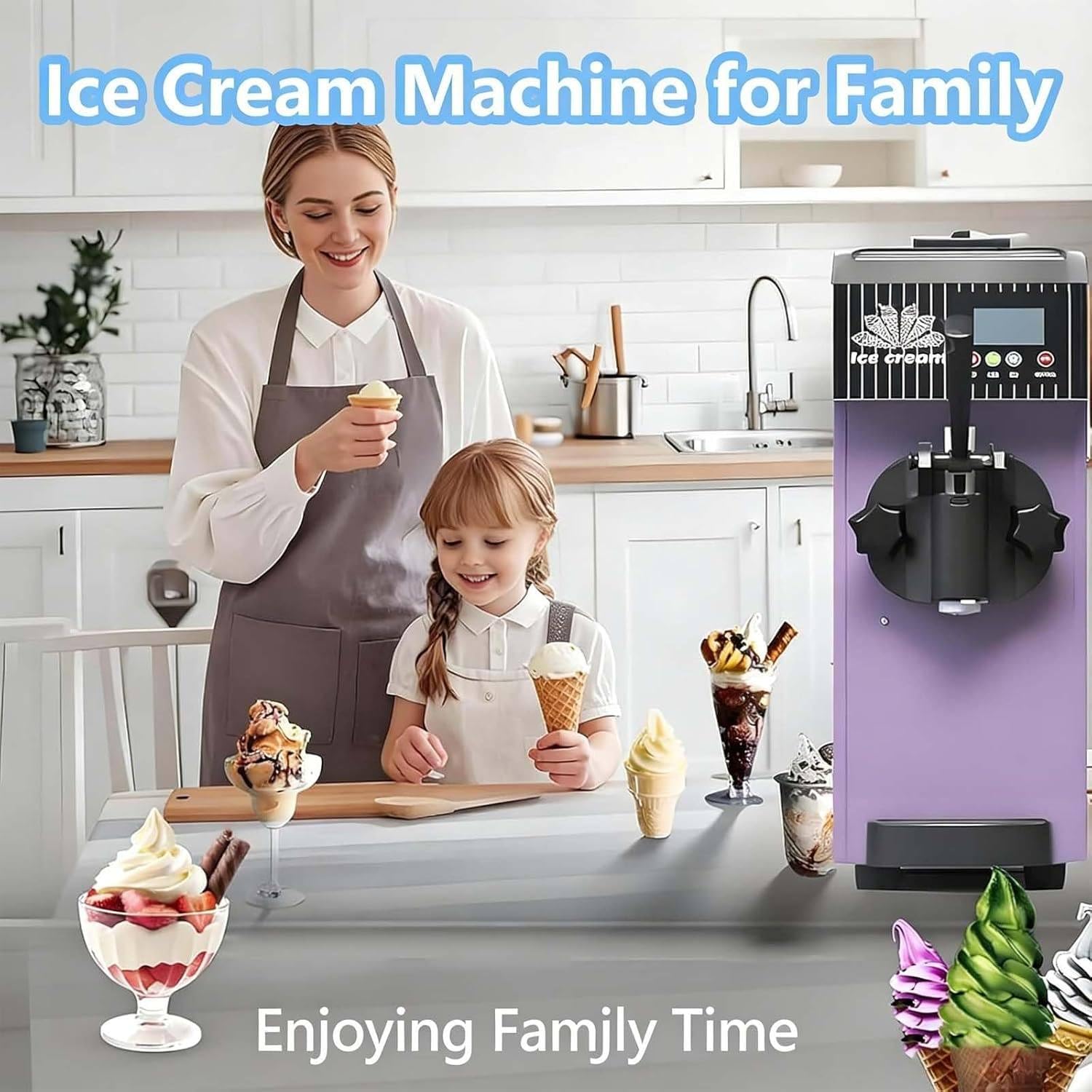 Macchina per gelato soft per uso domestico, gelatiera soft da 3,5 l 450 W con display LCD e pulizia automatica, produce 80-100 gelati su stecco all'ora per uso domestico e feste in famiglia. Cream
