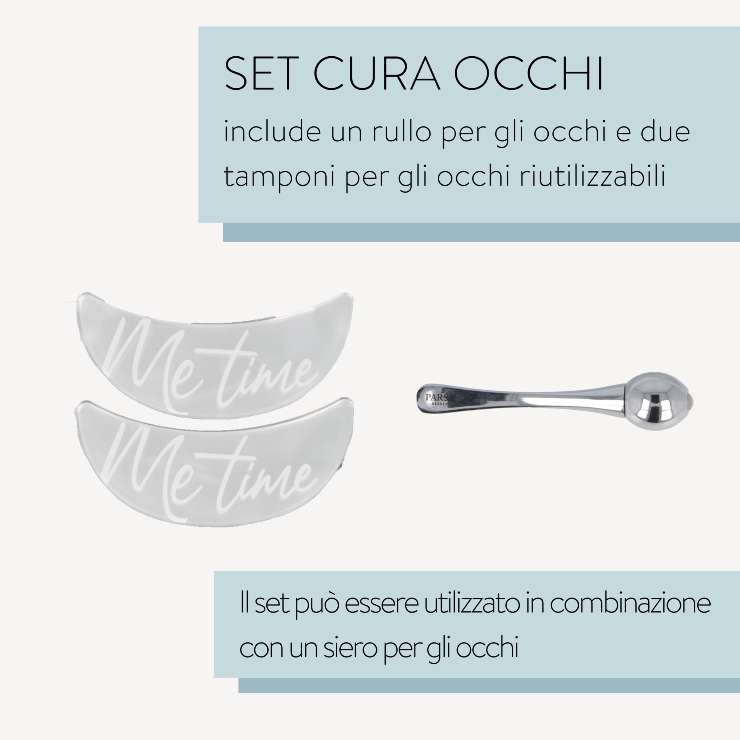 PARSA Beauty Set per la cura degli occhi – Roll-on per occhi & patch occhi riutilizzabili – Ottimizza l’effetto dei prodotti per la cura – Patch occhiaie e borse