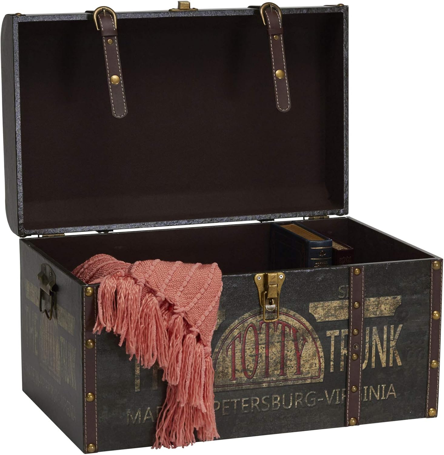 Household Essentials 9243-1 Large Vintage Decorative Home Storage Trunk - Luggage Style , Brown : Home & Kitchen