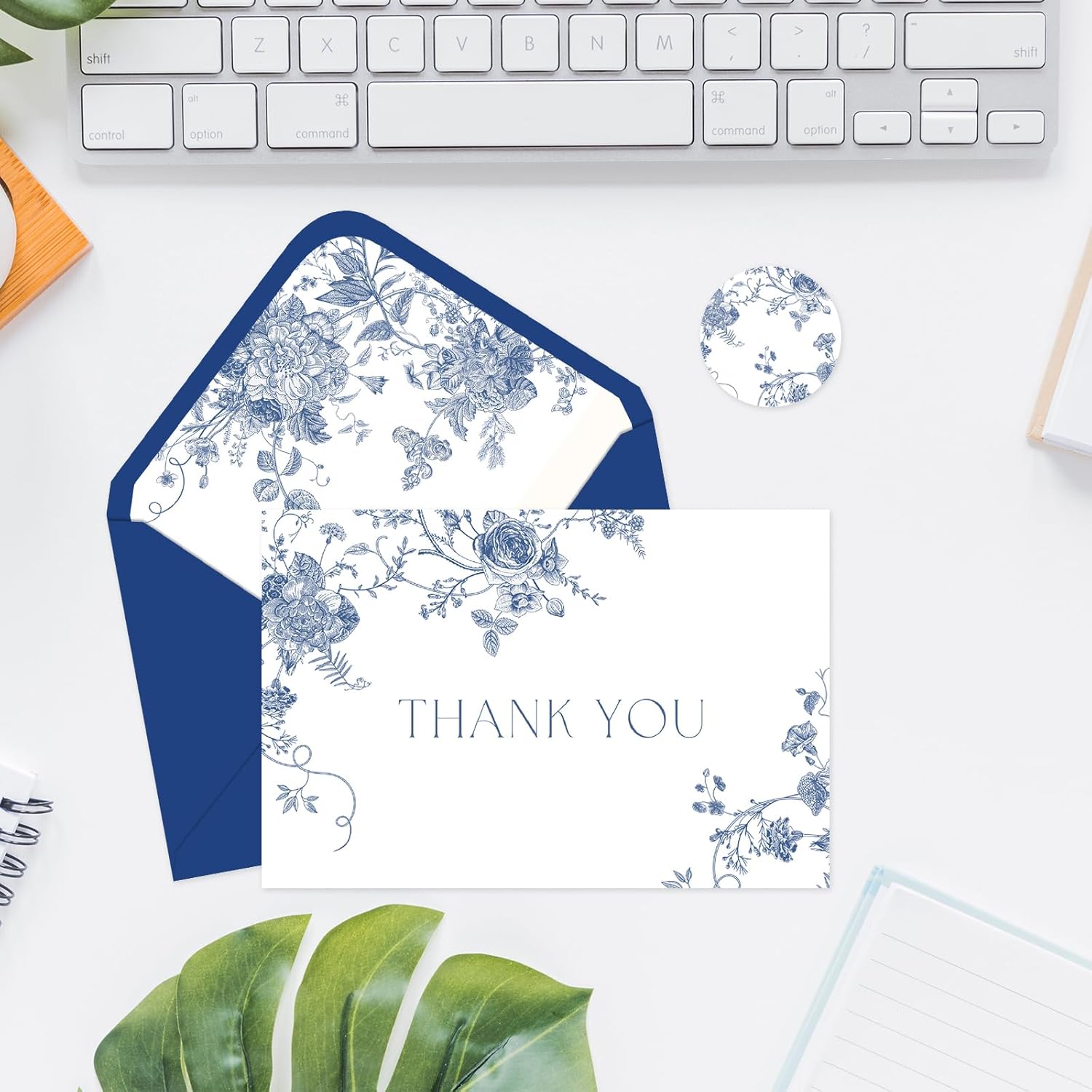24 Pack Blue Floral Thank You Cards Bulk Chinoiserie Flower Note Cards with Envelopes Stickers Spring Greeting Blank Cards for Wedding Bridal Shower - Image 4
