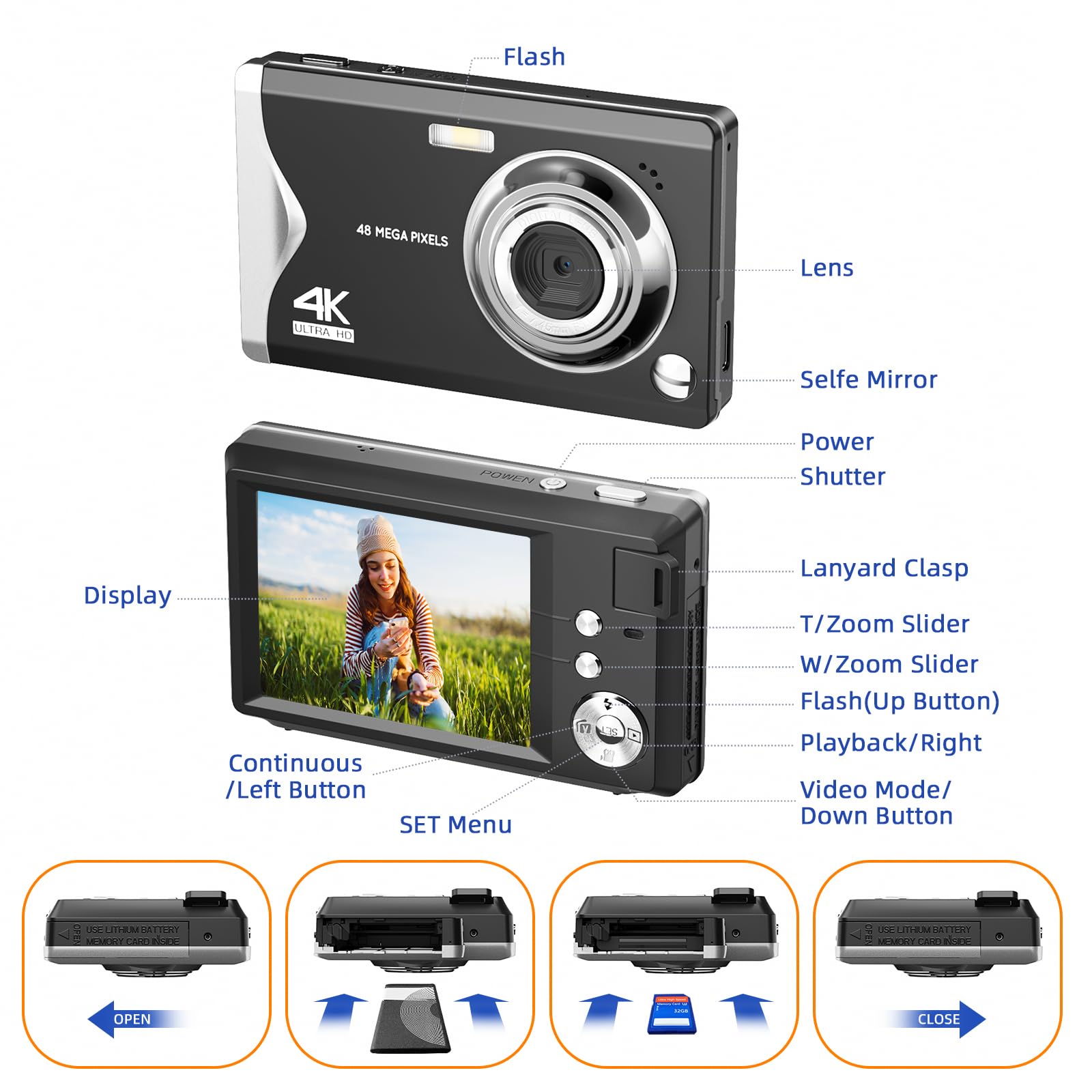 Fotocamera Digitale CCN 48MP 1080P FHD – Compatta Con Schermo 3.0”, Zoom Digitale 16x, Scheda 32GB Inclusa, Per Bambini E Adulti - 2