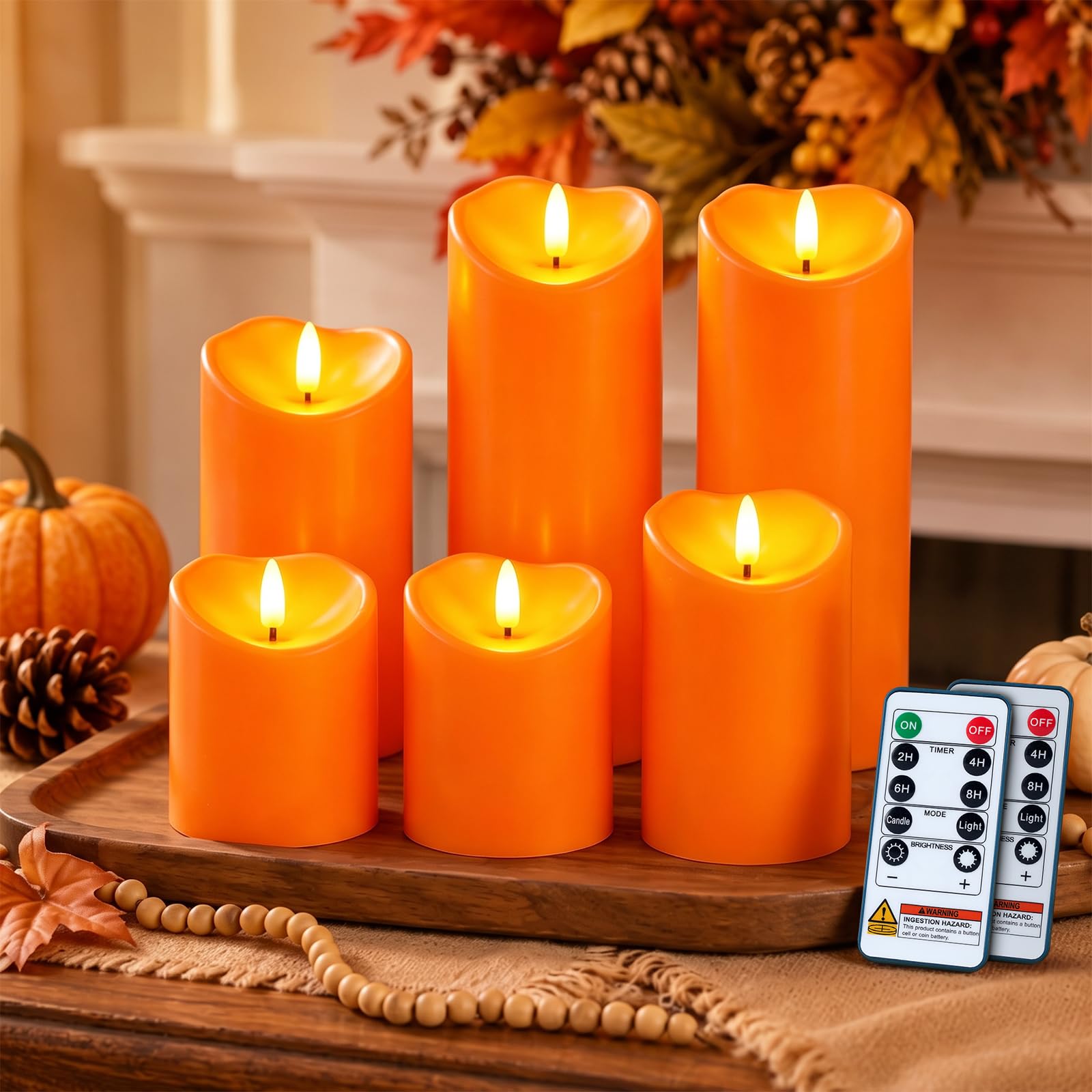 Homemory Halloween Orange Waterproof LED Candles, Remote Timer, Set of 6