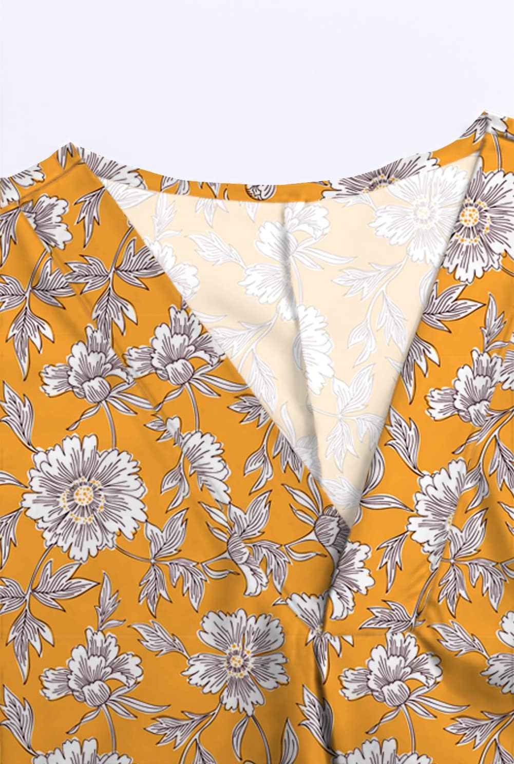 Necooer Women’s Summer Chiffon Blouse Casual Short Sleeve V Neck Shirt Loose Printed Cuffed Sleeve Tunic Tops for Women (Small,Y-Yellow) - Image 4