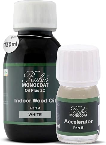 Rubio Monocoat Wood Oil Finish 5 m  - White | Oil Plus 2C | Quick-Dry, Eco-Friendly Linseed Wood Oil for Indoor Use, Includes Accelerator Part B | Protector | 130 ML