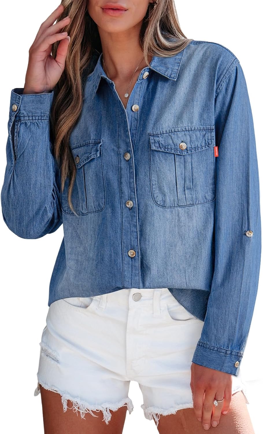 Sidefeel Women's Denim Top Long Sleeve Jean Shirt Button Down Denim Shirt - Image 5