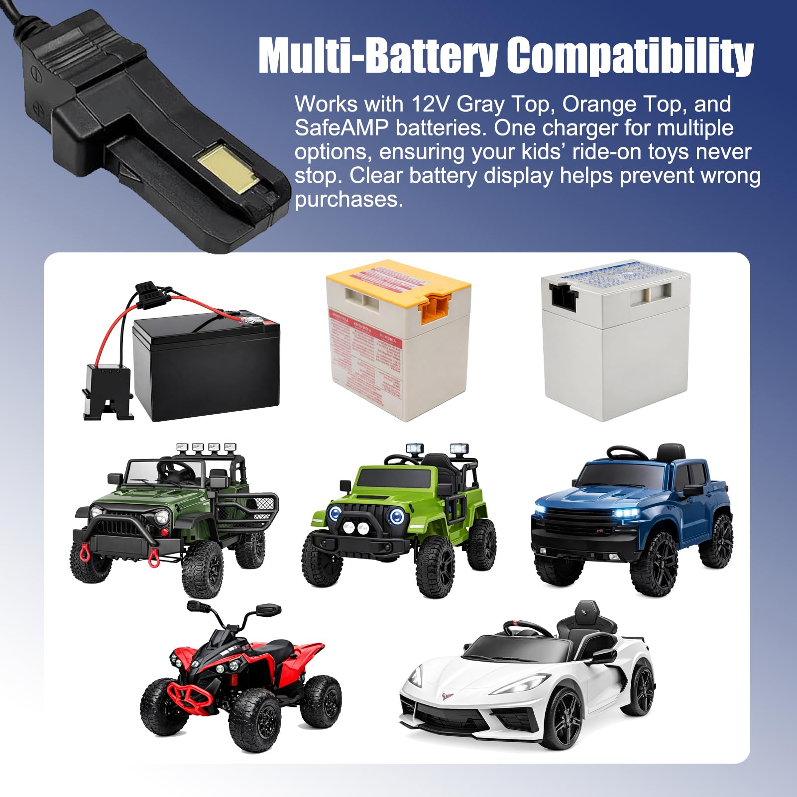 Caricabatterie da 12 V compatibile con Power Wheels 12 V grigio e arancione batteria superiore, ricambio compatibile con Fisher-Price 00801-0638 00801-1869 00801-1778 00801-0972 00801-1480 Ride On
