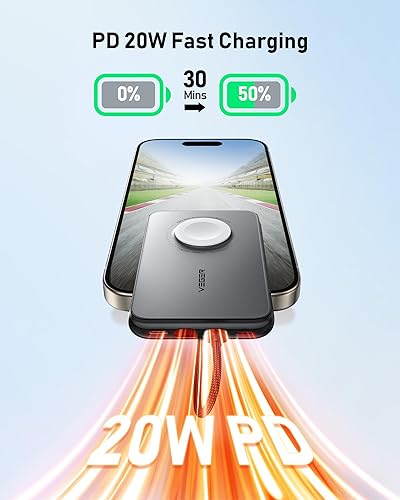 Miniatura 3 de VEGER Cargador portátil con cable integrado (extraíble), batería de mini banco de energía de 10000 mAh, PD 20 W, cargador rápido, accesorio de viaje