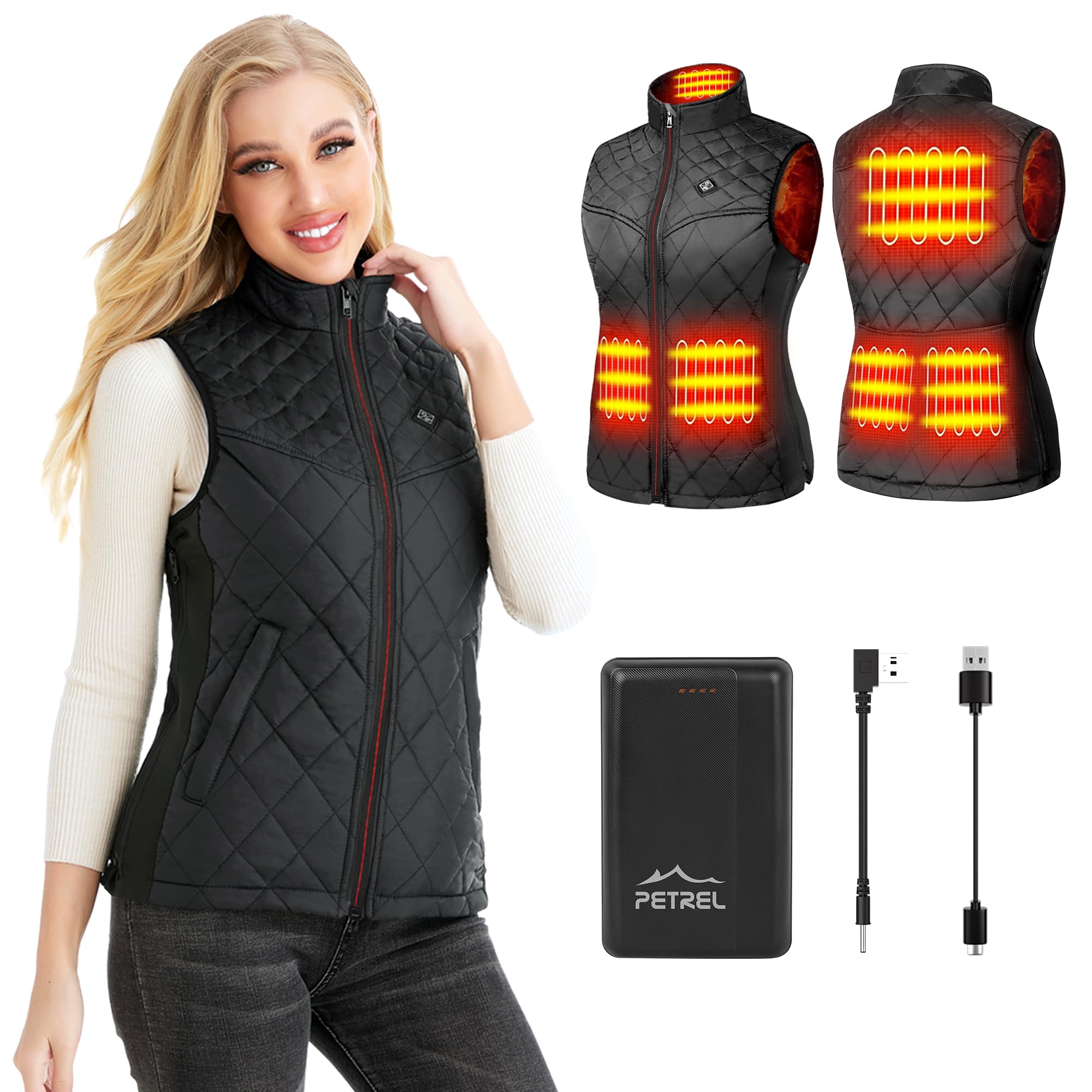 PETREL Heated Vest for Women with Battery Pack, Electric Rechargeable Heated Coat Small Elegant Black