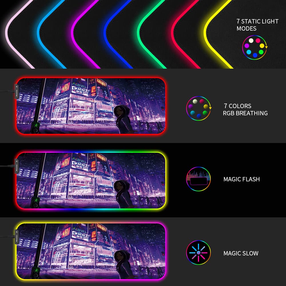 Tappetino Mouse Gaming RGB XXL 800x300x3 Mm - 10 Modalità Luce Con Bordi Cuciti - Superficie Impermeabile