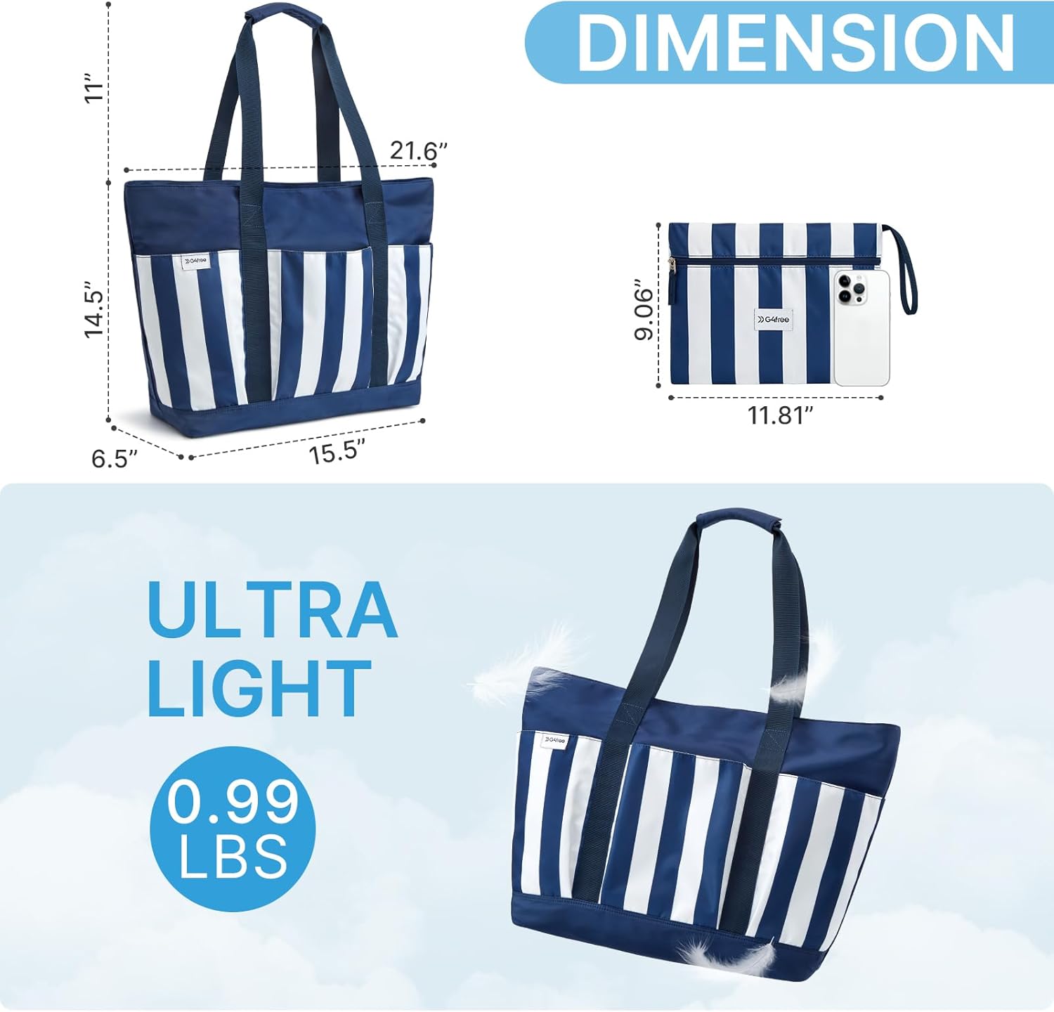 G4Free Beach Bag,Waterproof Beach Tote Pool Bags for Women,Compatible with Stanley Cup,Foldablefor Weekender Travel - Image 3