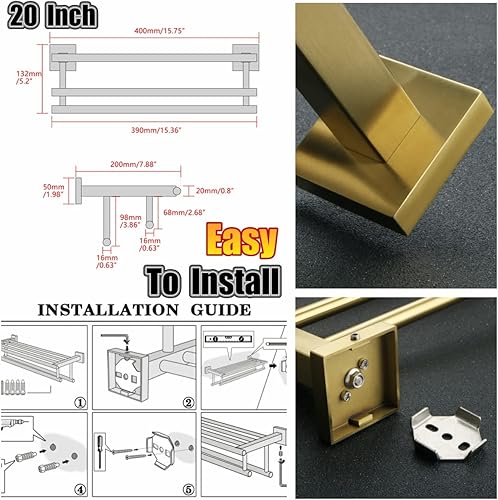 Miniatura 6 de Alise Toallero, toallero con barras dobles para toallas, soporte de torre de montaje en pared para baño y lavabo, estante de toalla de acero