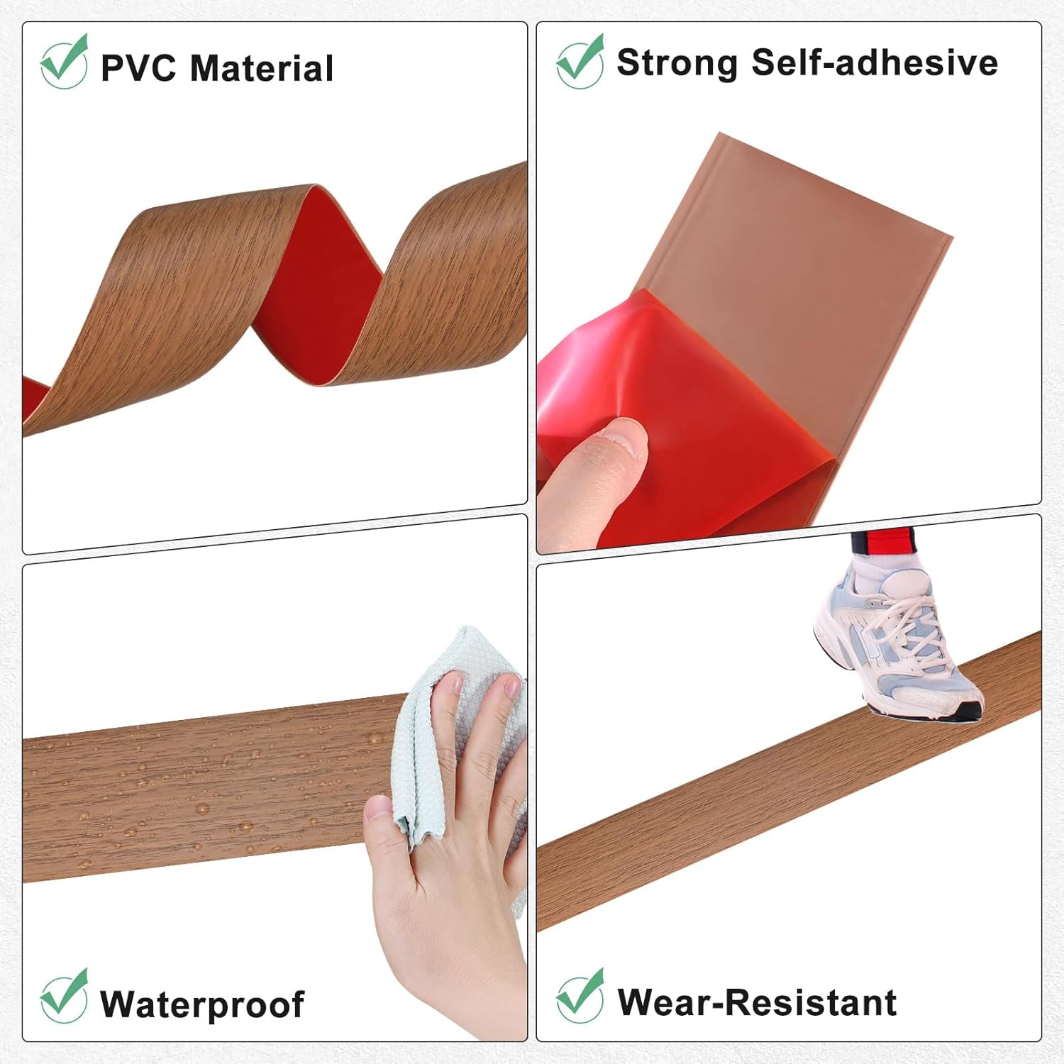 Floor Transition Strip Self Adhesive, 10FTx2.99 Inch PVC Laminate Flat Divider Door Transition Strip for Joining Floor Gaps/Tiles/Carpet/Doorways [Teak]