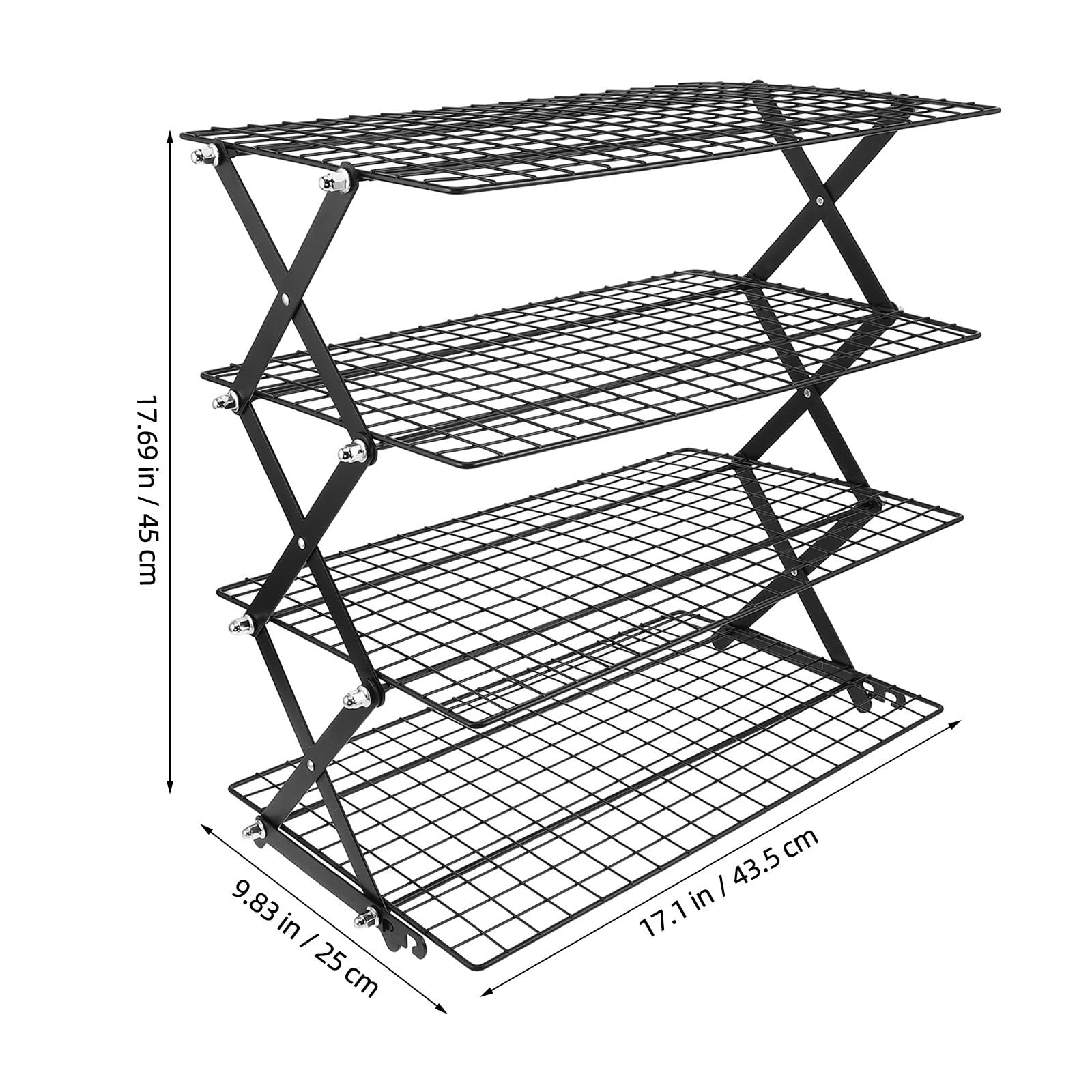 IMIKEYA Rejilla de Enfriamiento de Pan de Hierro Negro, 4 Niveles | Apilable, Plegable, Superficie de Malla, para Galletas y Cocina Profesional