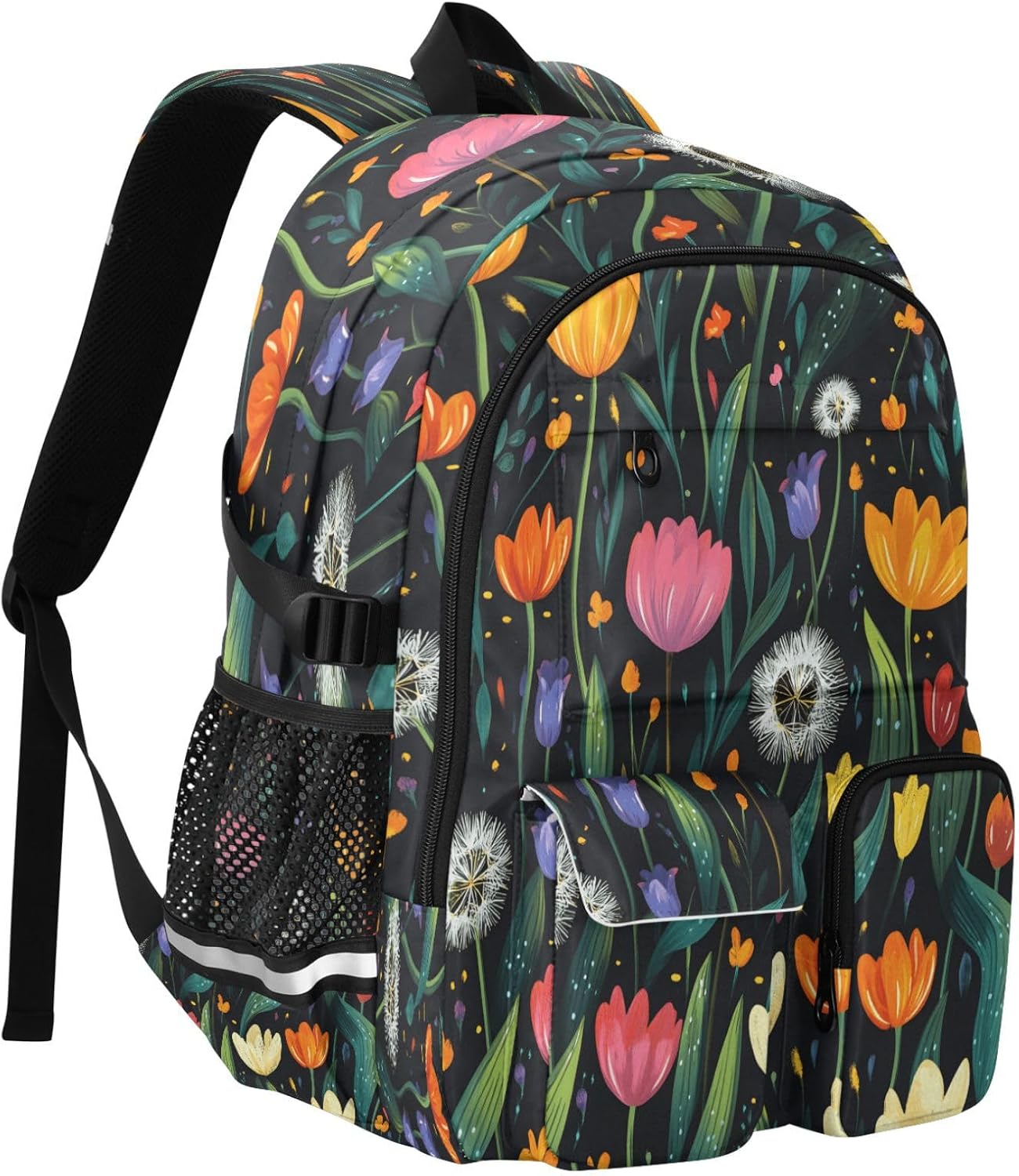 Student Laptop Backpack, Colorful Dandelions Flower Tulips 30L Travel Daypack for Teens College, Casual School Shoulder Bag for Women Men Boys Girls, Fits 14 inch Laptop image 2