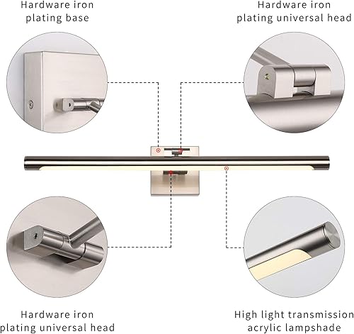 Miniatura 4 de Modernas lámparas LED de 24.4 pulgadas, luces decorativas de obra de arte Joosenhouse con brazo oscilante único para pintar, níquel cepillado, 14 W