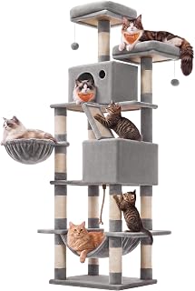 Feandrea Cat Tree, 81.1-Inch Large Cat Tower, Multi-Level Condo, Light Gray